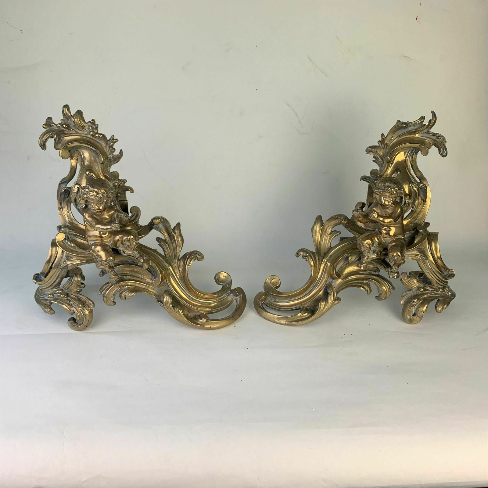photo furniture Fine Pair Of Gilded Brass Chenets/Fire Dogs