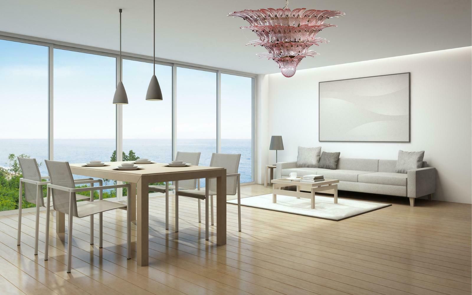 Monumental Pair Of Pink Glass Leaf Chandeliers, Murano photo 6448.0
