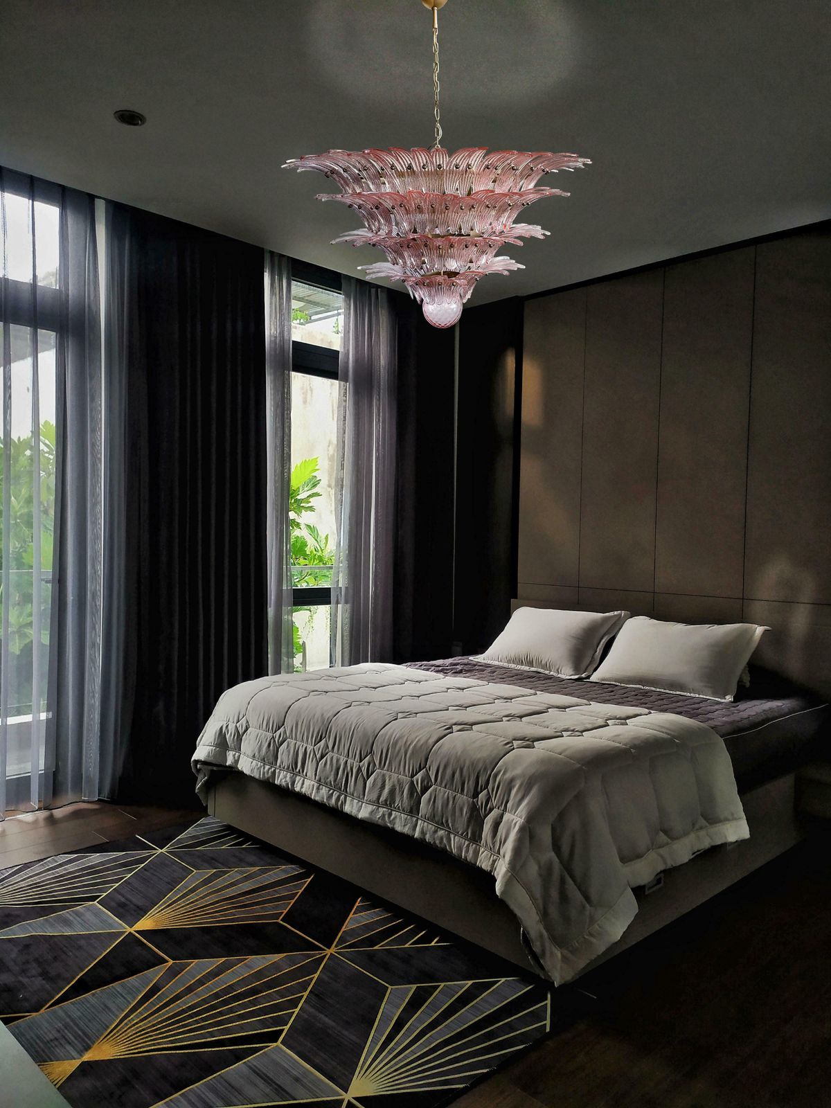 Monumental Pair Of Pink Glass Leaf Chandeliers, Murano photo buy