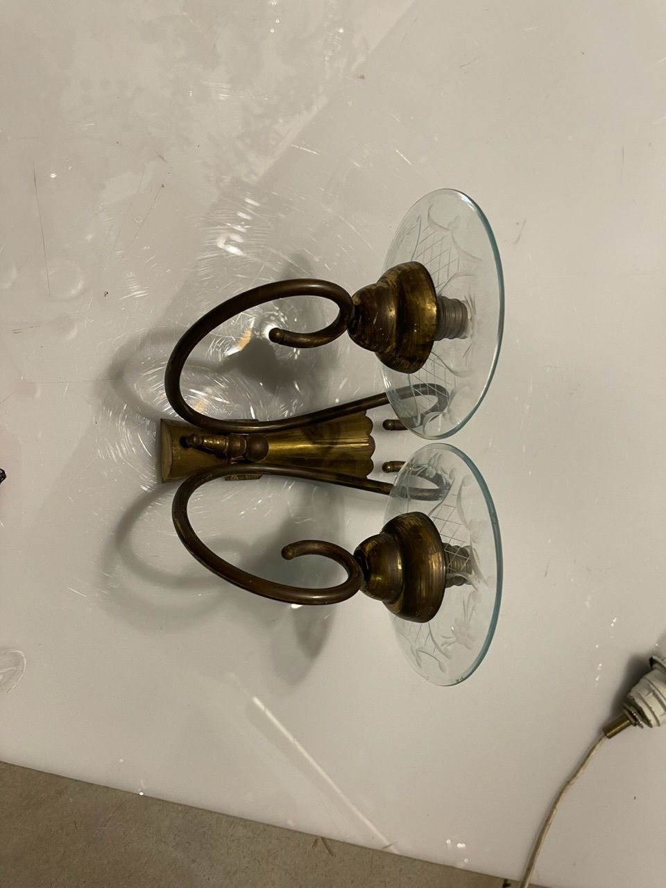 Bronze Etched Glass Sconces Set Of 2 By Pietro Chiesa photo for sale