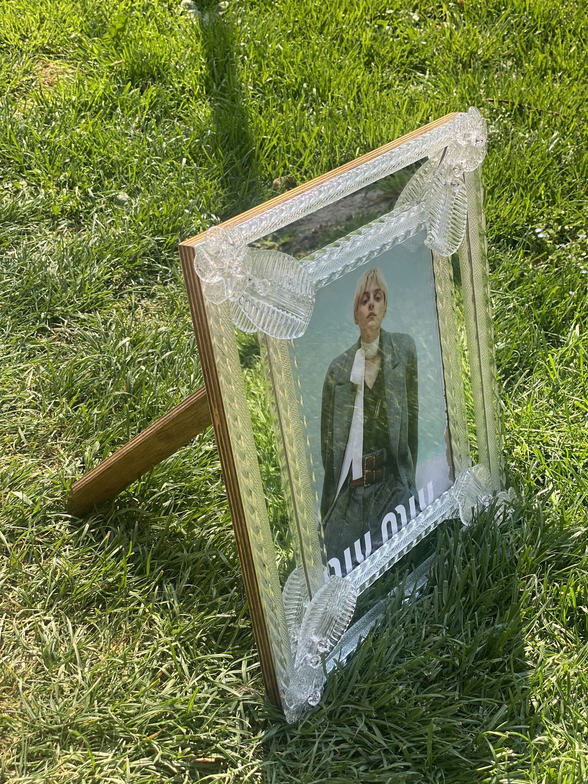 Transparent Murano Glass Photo Frame With Flowers.....Rare Artigian Italian Handmade photo vinterior