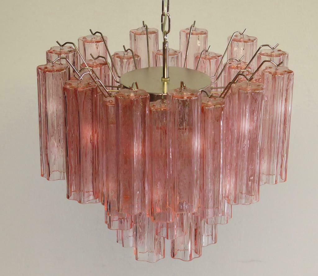 Four Tronchi Chandeliers Style Toni Zuccheri, 36 Pink Glasses, Murano, 1990 photo for sale