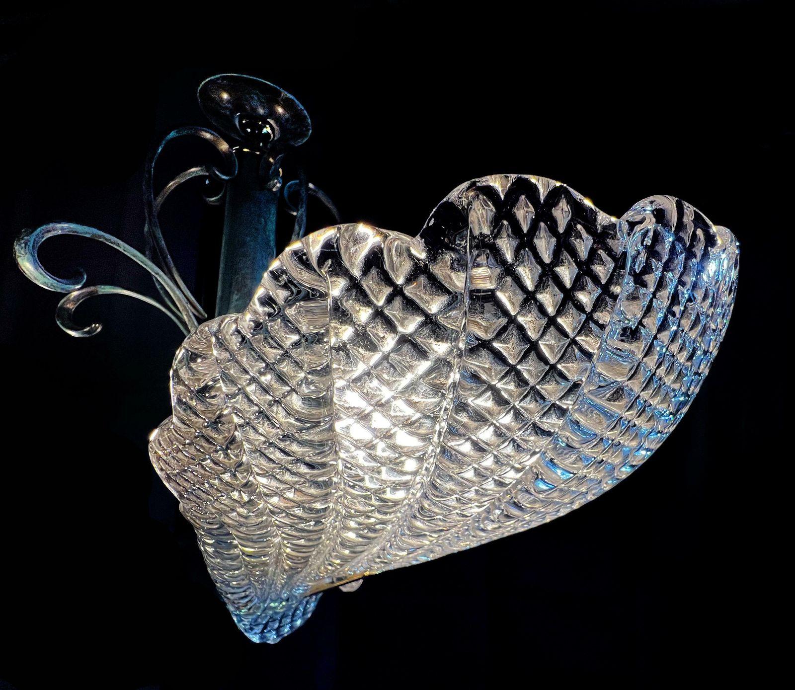 Italian Chandelier Five Leaves With Golden Details, Murano 1990 photo vintage
