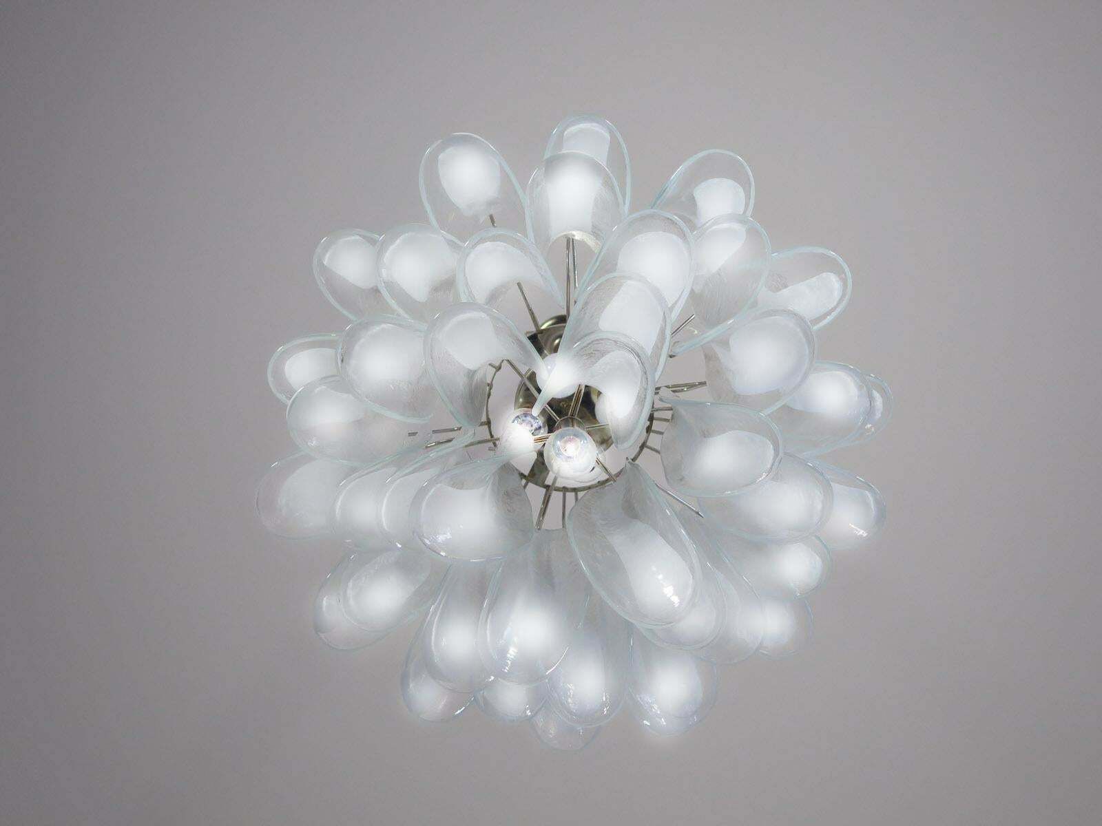 Set Of Four Italian 41 White Petal Murano Chandeliers, Mazzega Style photo vintage
