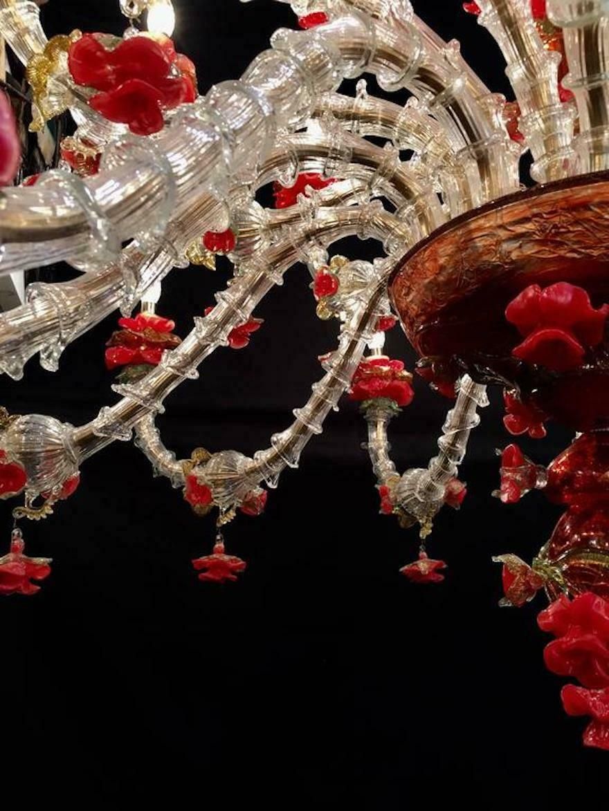 Pair Of Sumptuous Murano Chandelier Red And Gold, 1980s photo Lighting