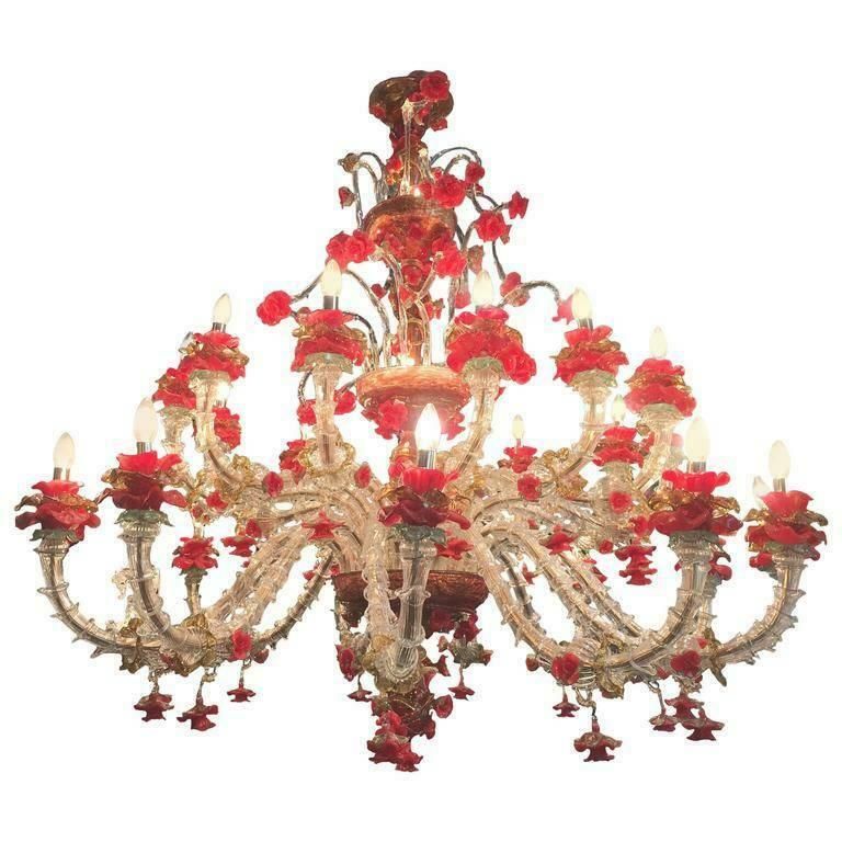 photo furniture Pair Of Sumptuous Murano Chandelier Red And Gold, 1980s