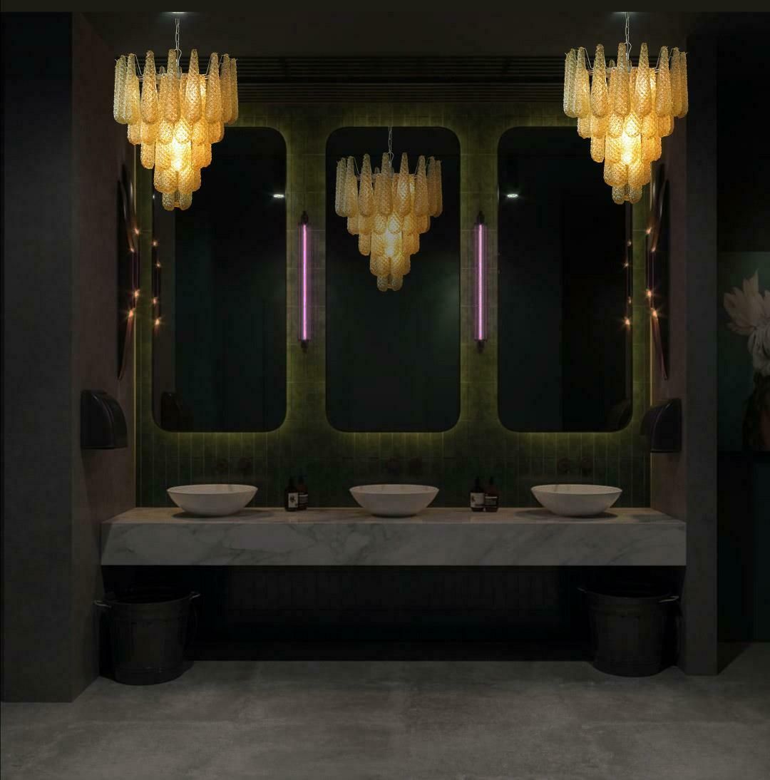 Pair Of Italian Amber Crystal Chandelier, Murano photo Lighting