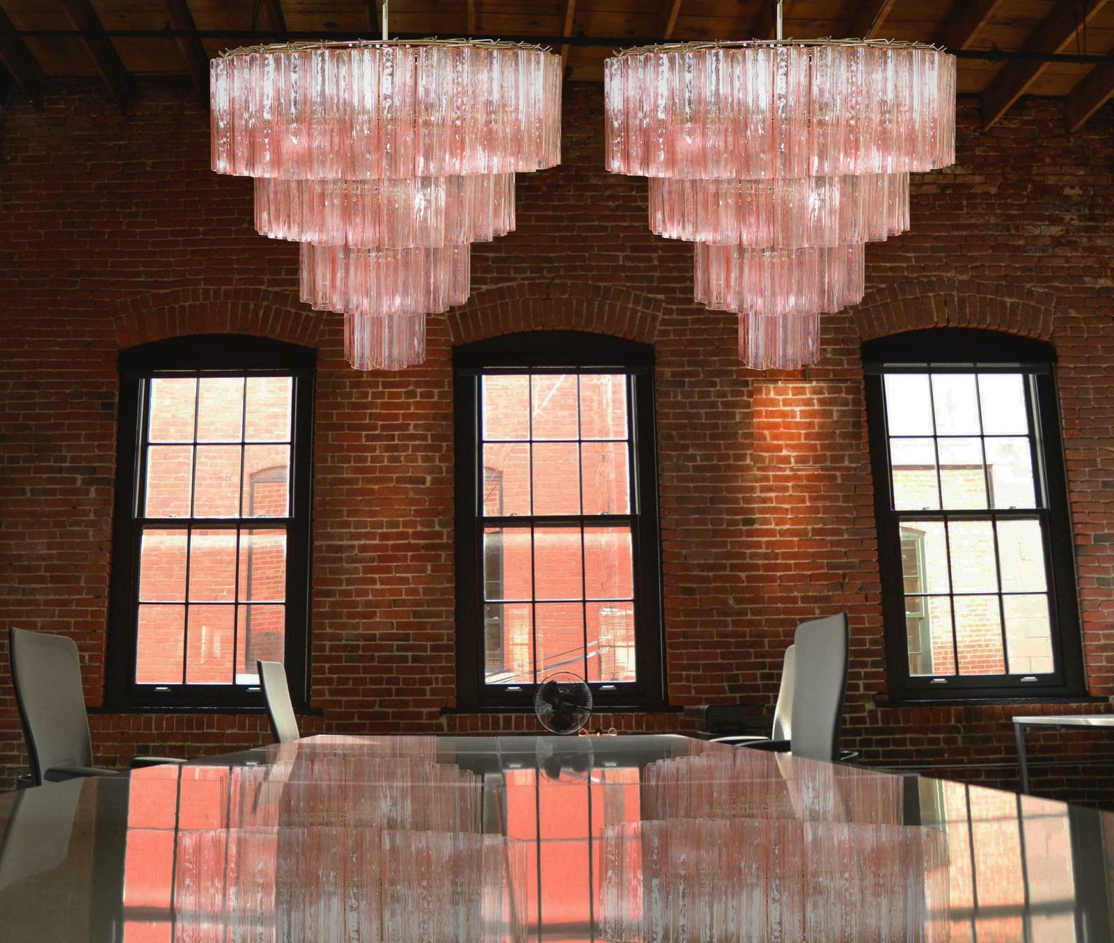 Italian Tronchi Chandelier, 78 Pink Glasses, Murano, 1990