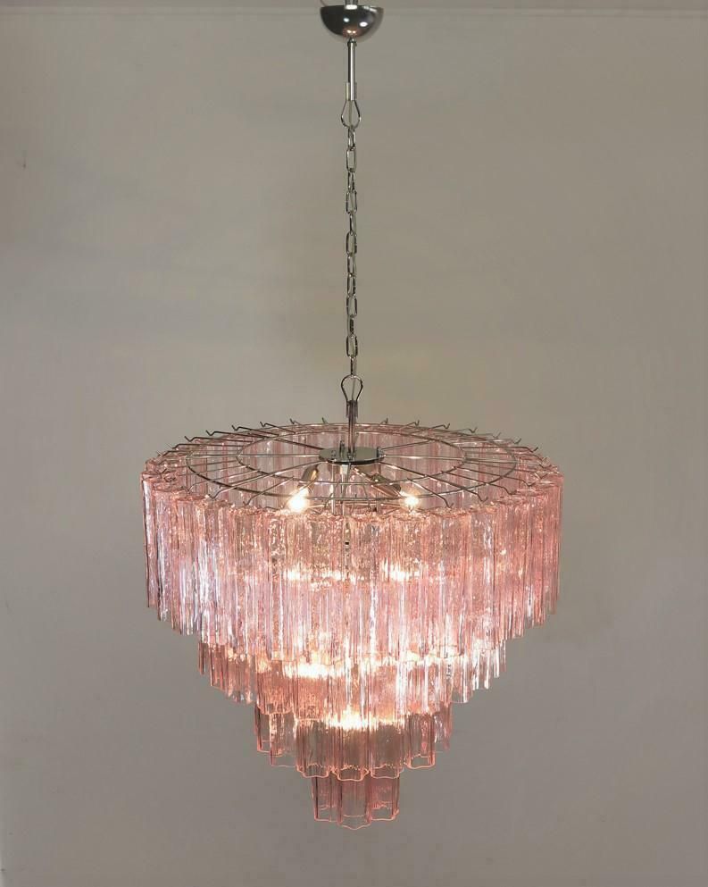 Italian Tronchi Chandelier, 78 Pink Glasses, Murano, 1990 photo buy