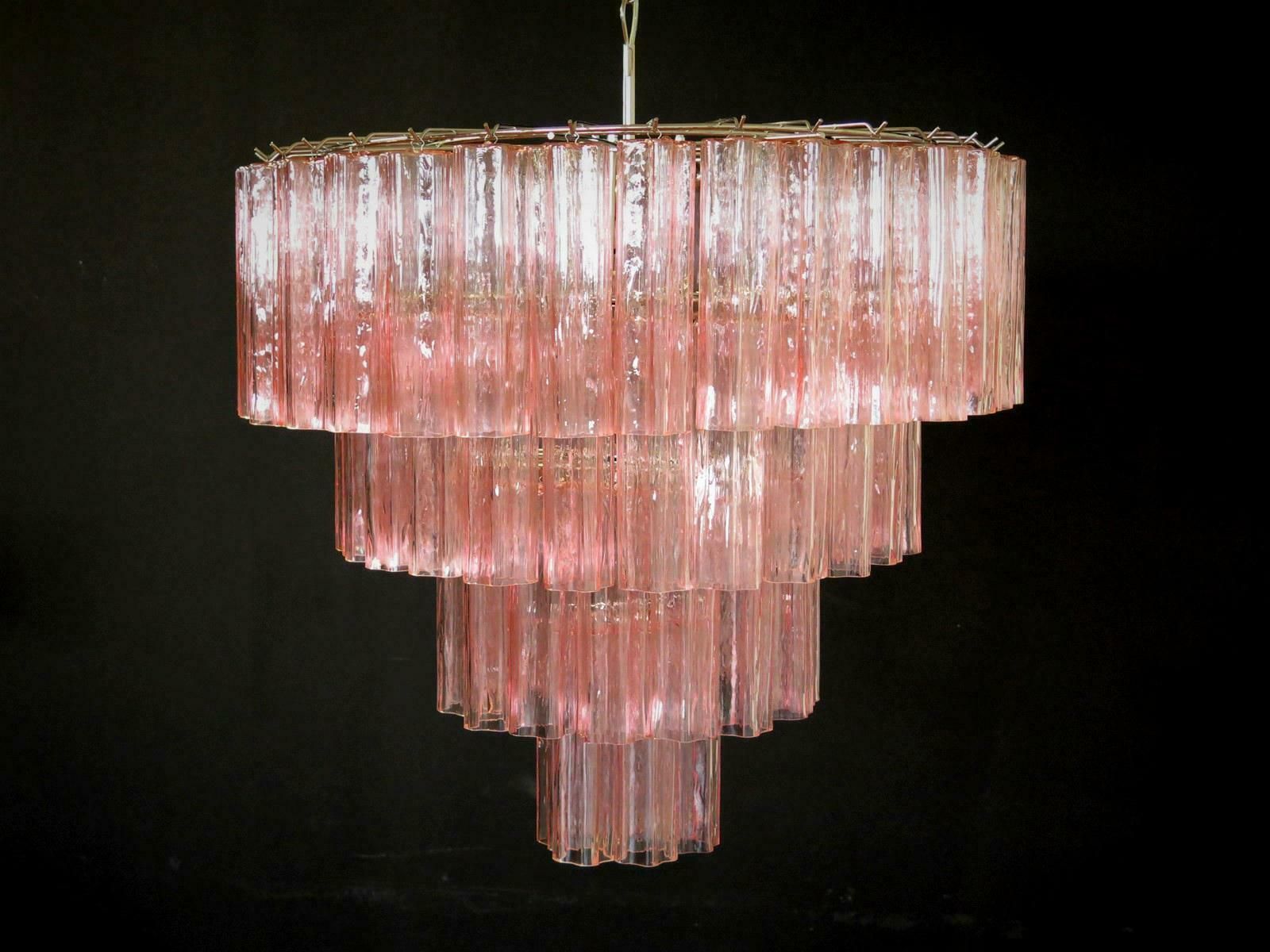 photo for sale Italian Tronchi Chandelier, 78 Pink Glasses, Murano, 1990