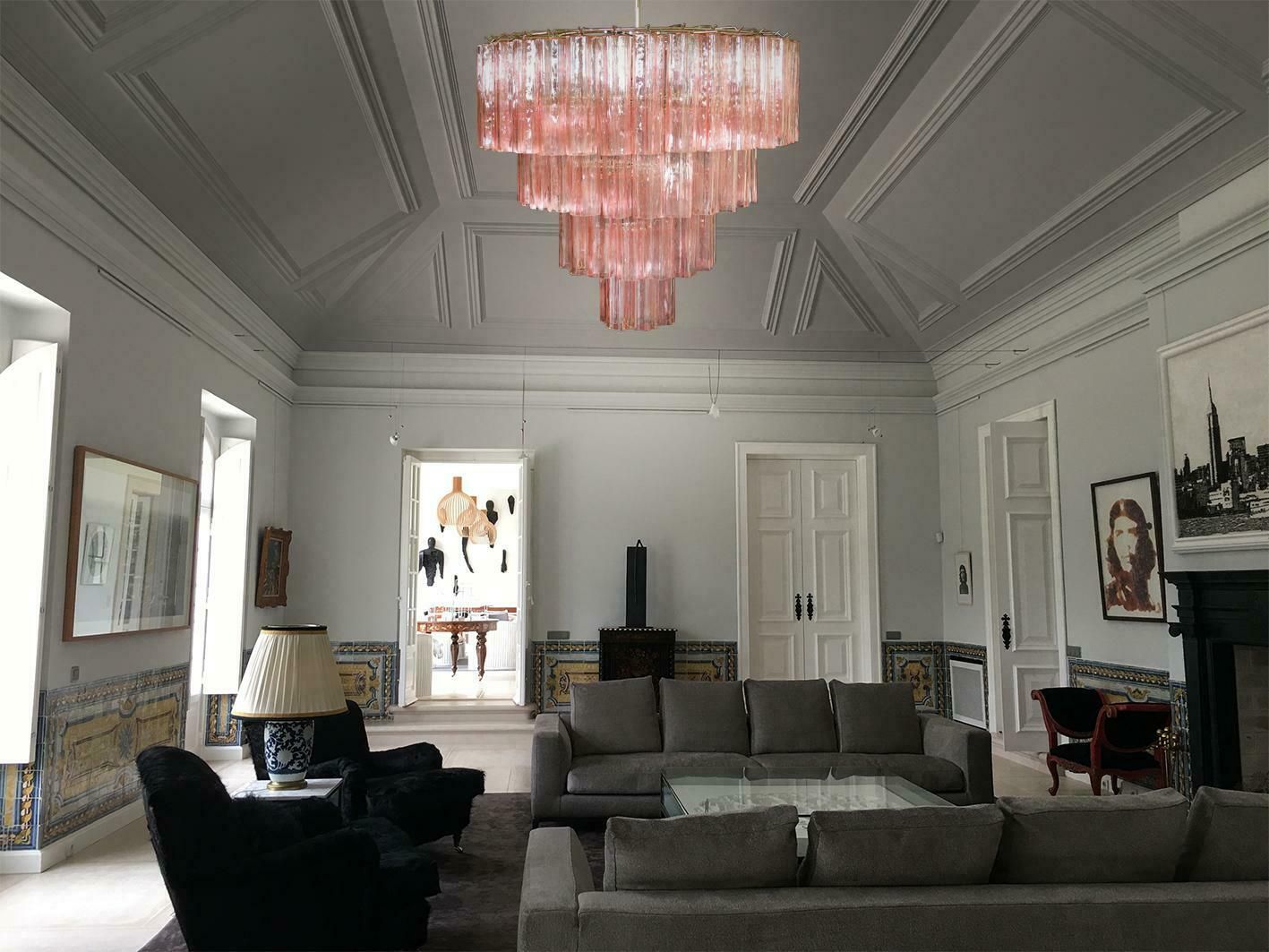 photo buy Italian Tronchi Chandelier, 78 Pink Glasses, Murano, 1990