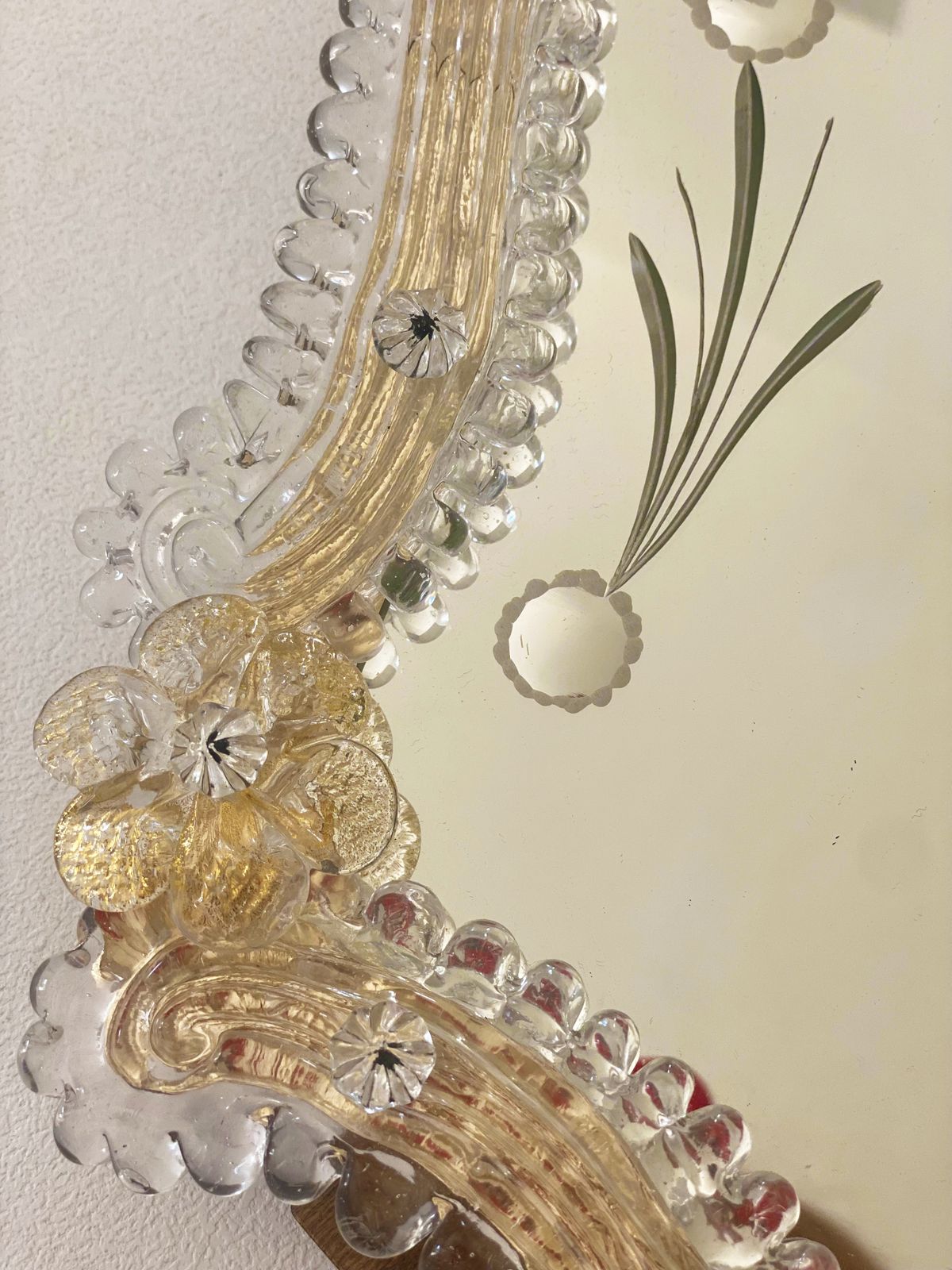 Transparent And Gold Murano Glass Photo Frame With Flowers And Hand Engraved.....Rare Artigian Italian Handmade photo 1550.0