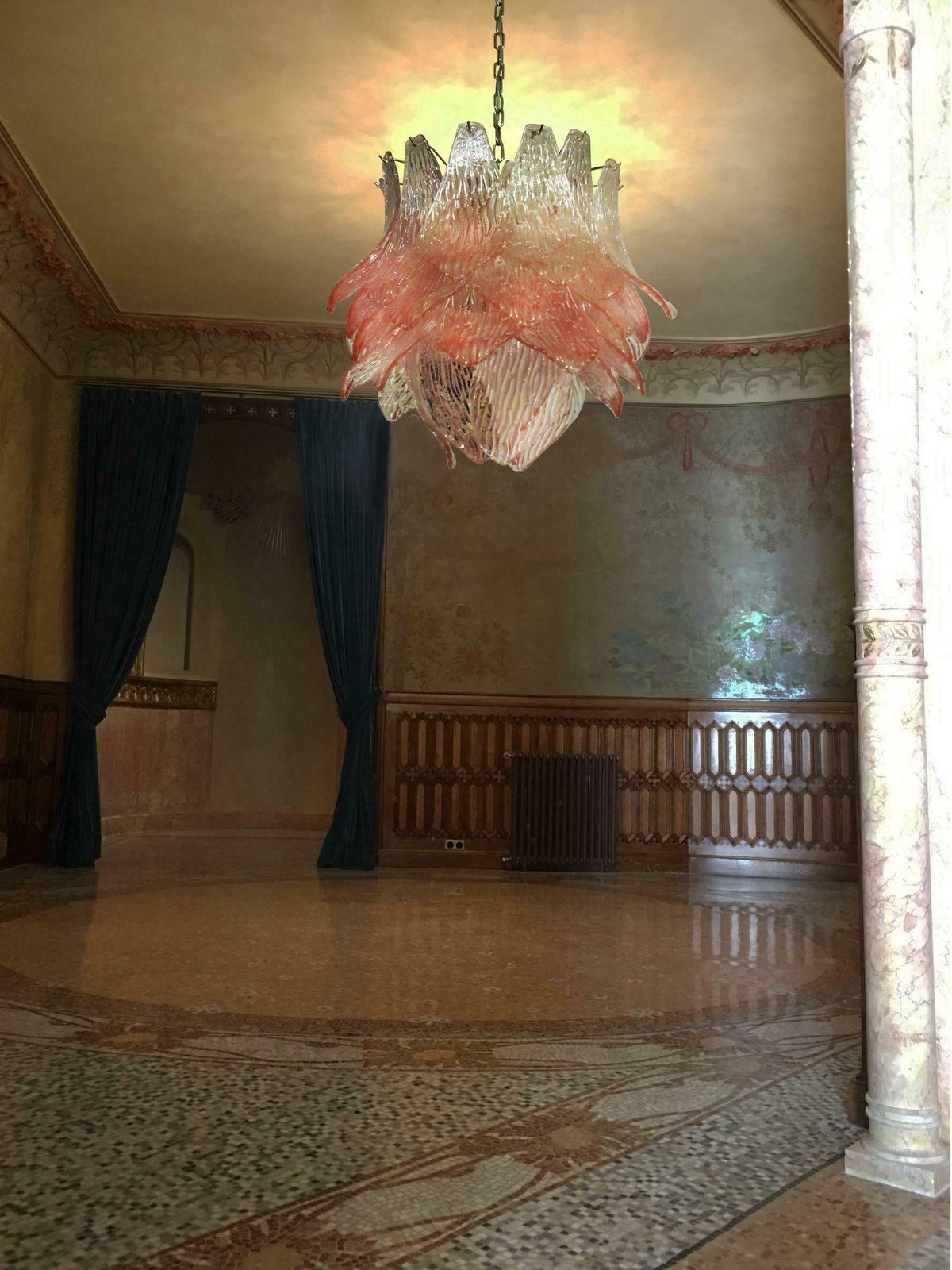 Pair Of Italian Murano Chandeliers Pink Glasses photo Lighting