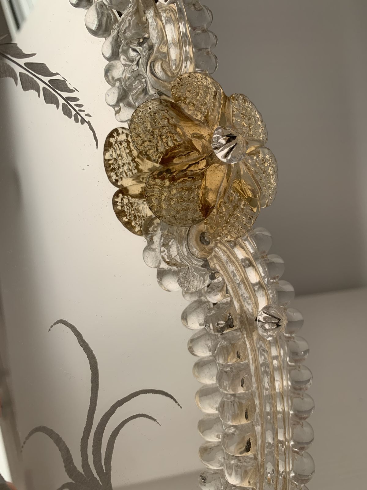 Home Decor Transparent And Gold Murano Glass Photo Frame With Flowers And Hand Engraved.....Rare Artigian Italian Handmade photo