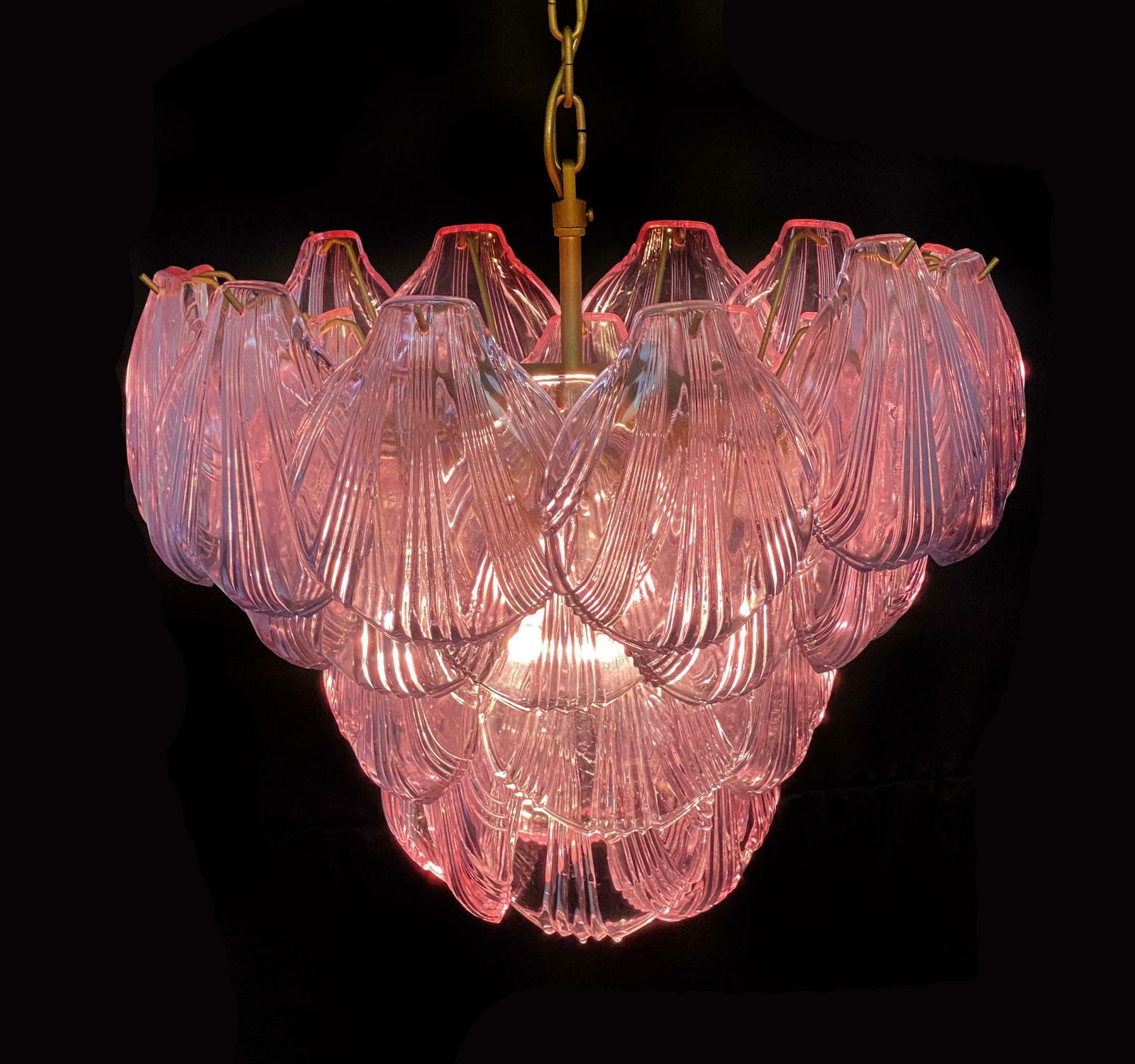 Pair Of Italian Pink Shell Chandeliers, Murano photo Lighting