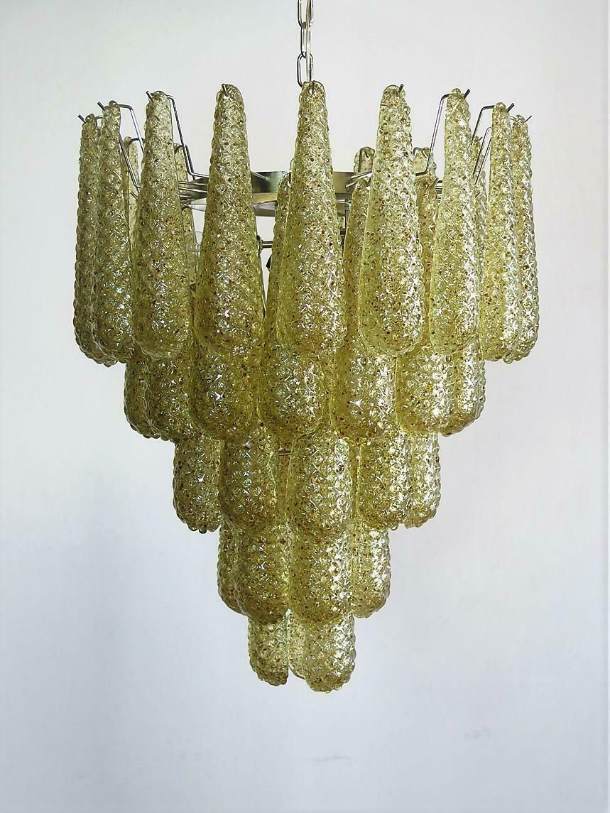 photo vinterior Pair Of Italian Amber Crystal Chandelier, Murano