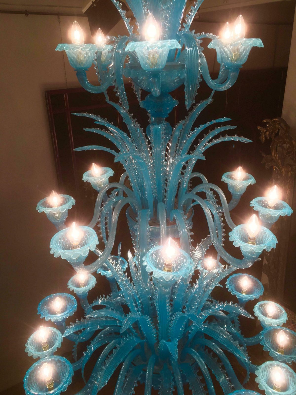 Lighting Late 20th Century Murano Glass Italian "Queen Turquoise" Chandelier, 1980s photo