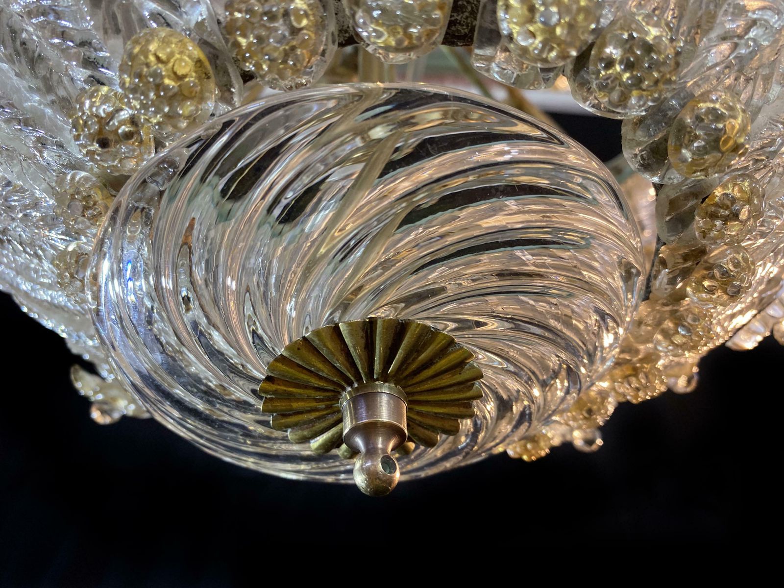 Amazing Glass Flower Chandelier With Gold Inclusions Murano 1950s photo 6461.0