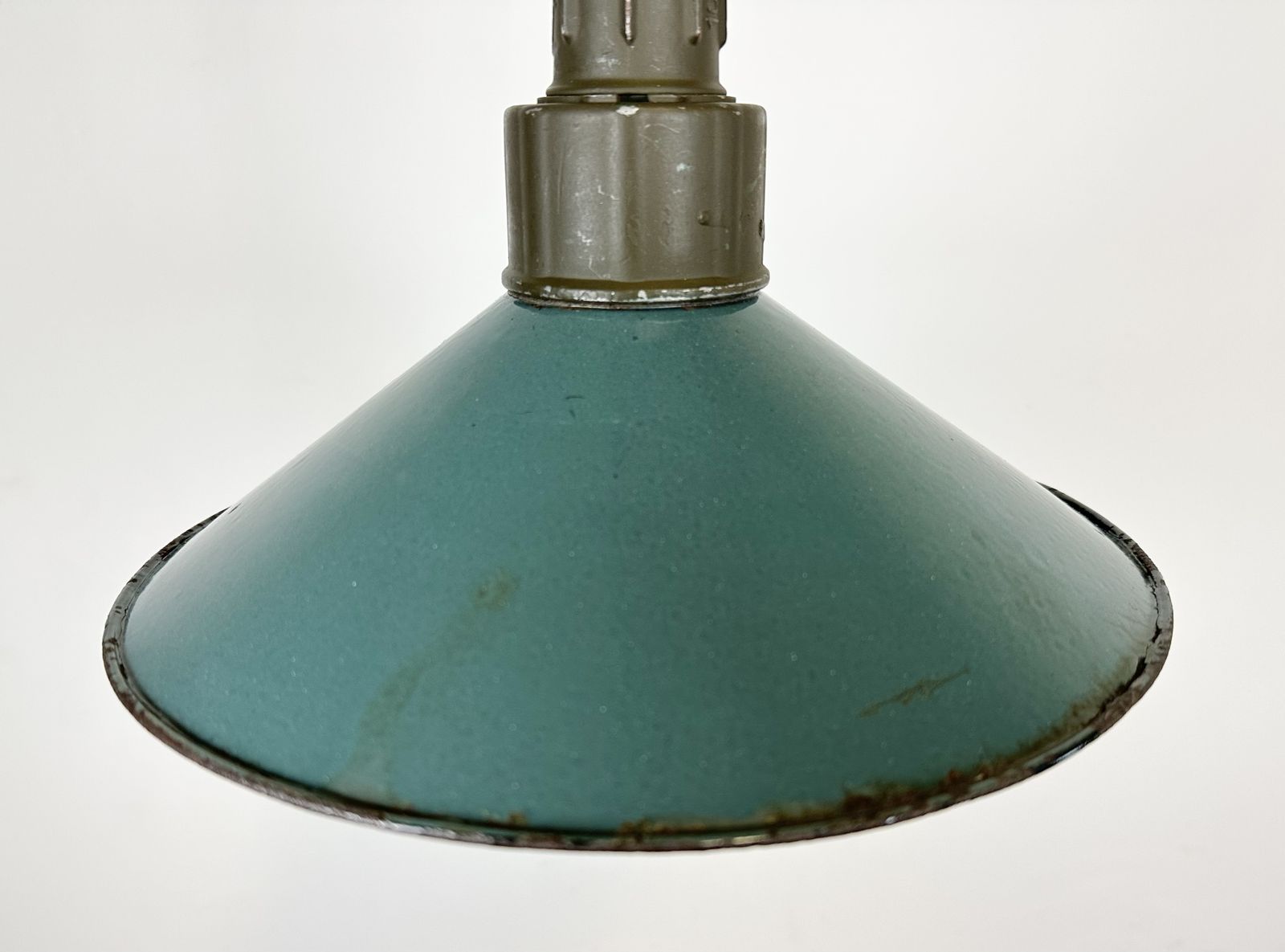 Industrial Green Enamel Factory Pendant Lamp With Cast Aluminium Top, 1960s photo for sale