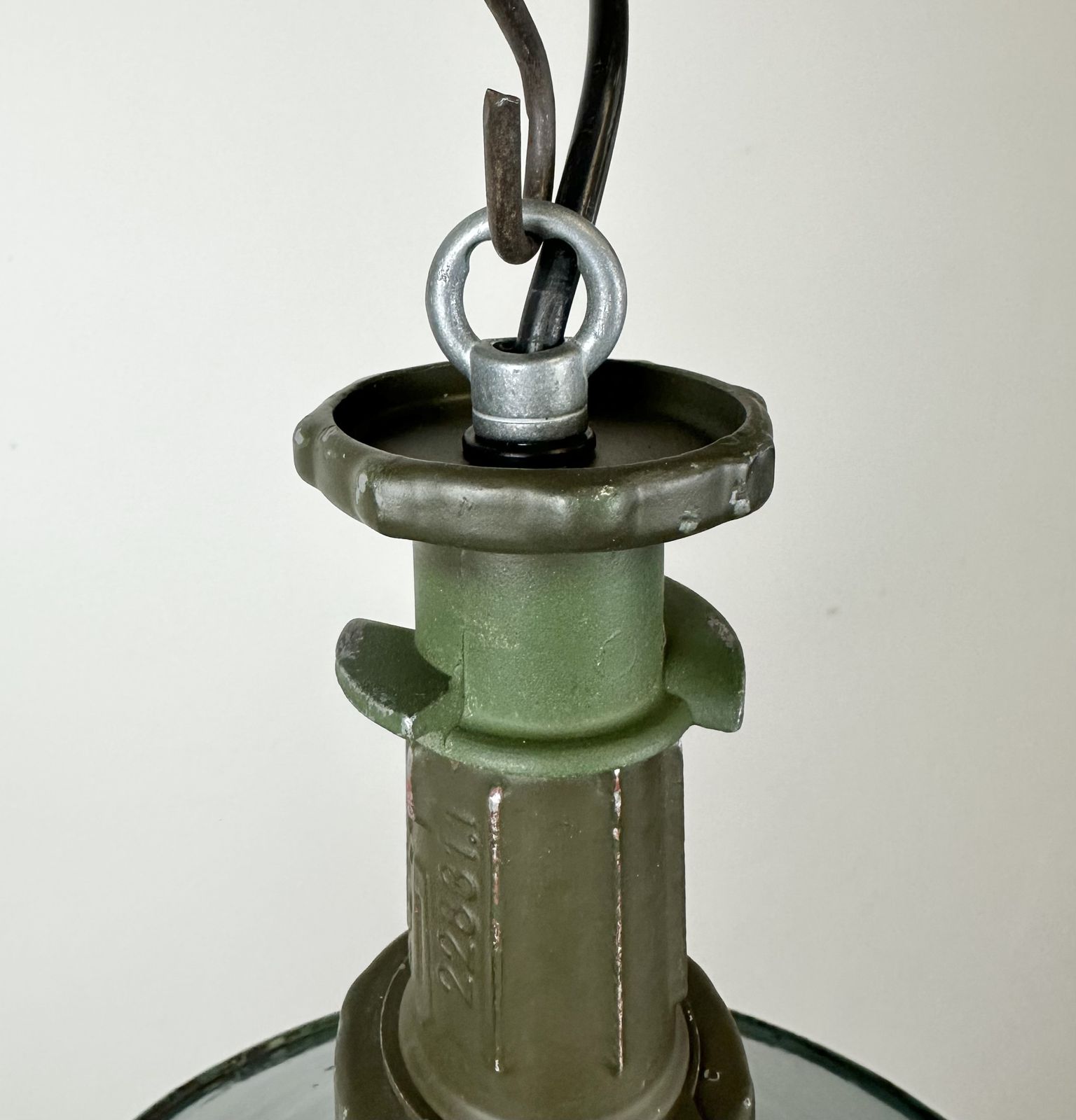 Industrial Green Enamel Factory Pendant Lamp With Cast Aluminium Top, 1960s photo 189.0