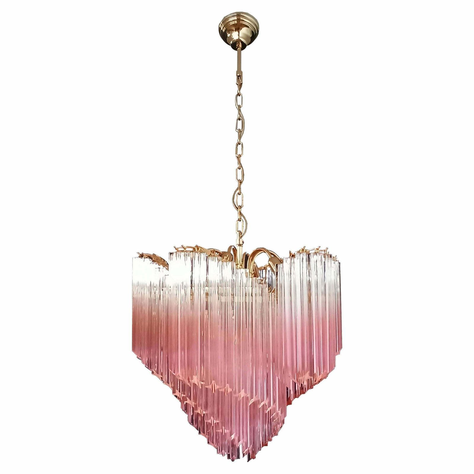 Elegant And Unique Modern Pink Quadriedri Murano Glass Chandelier