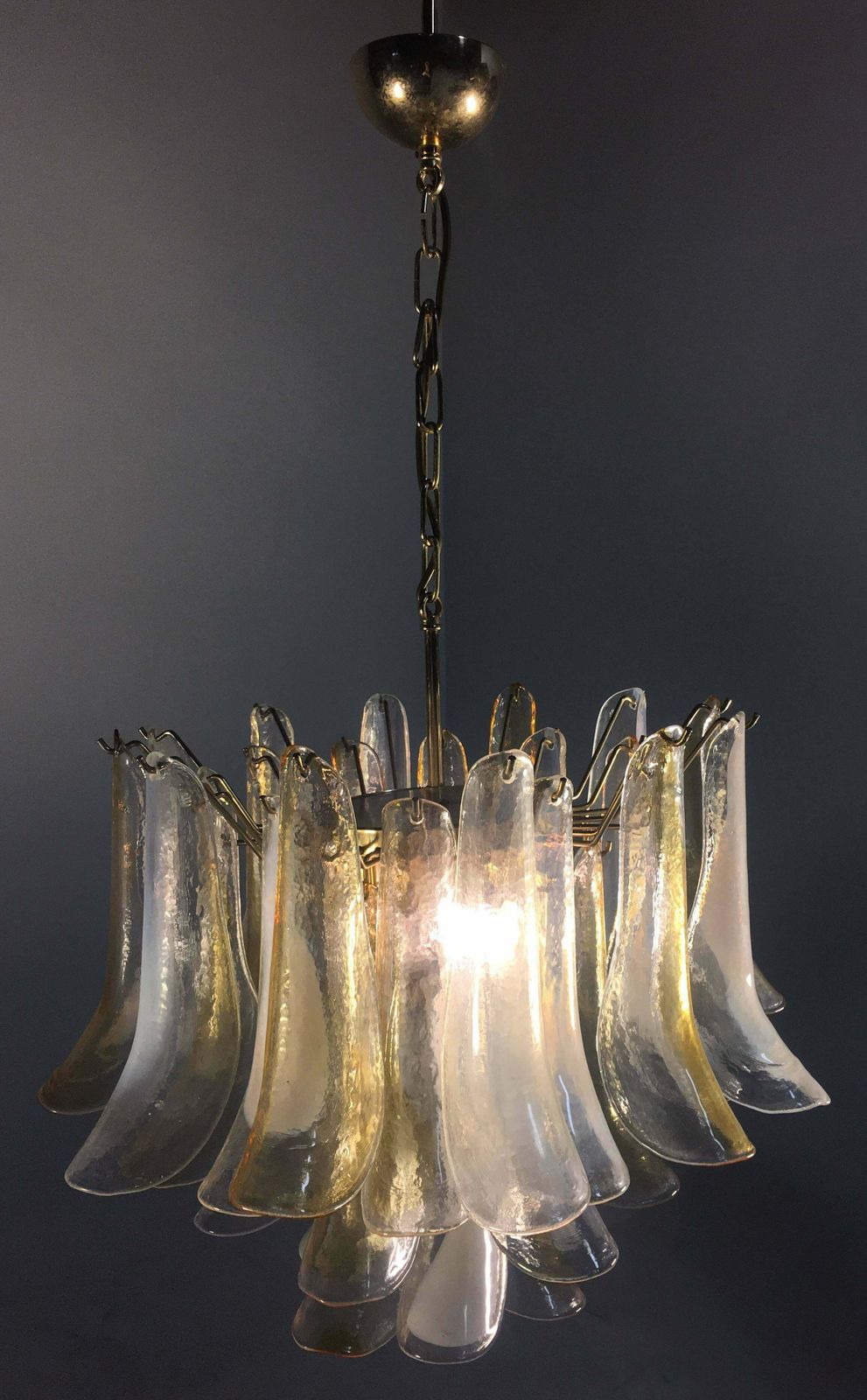 photo buy Elegant Chandelier White And Amber Petals Murano 1990s