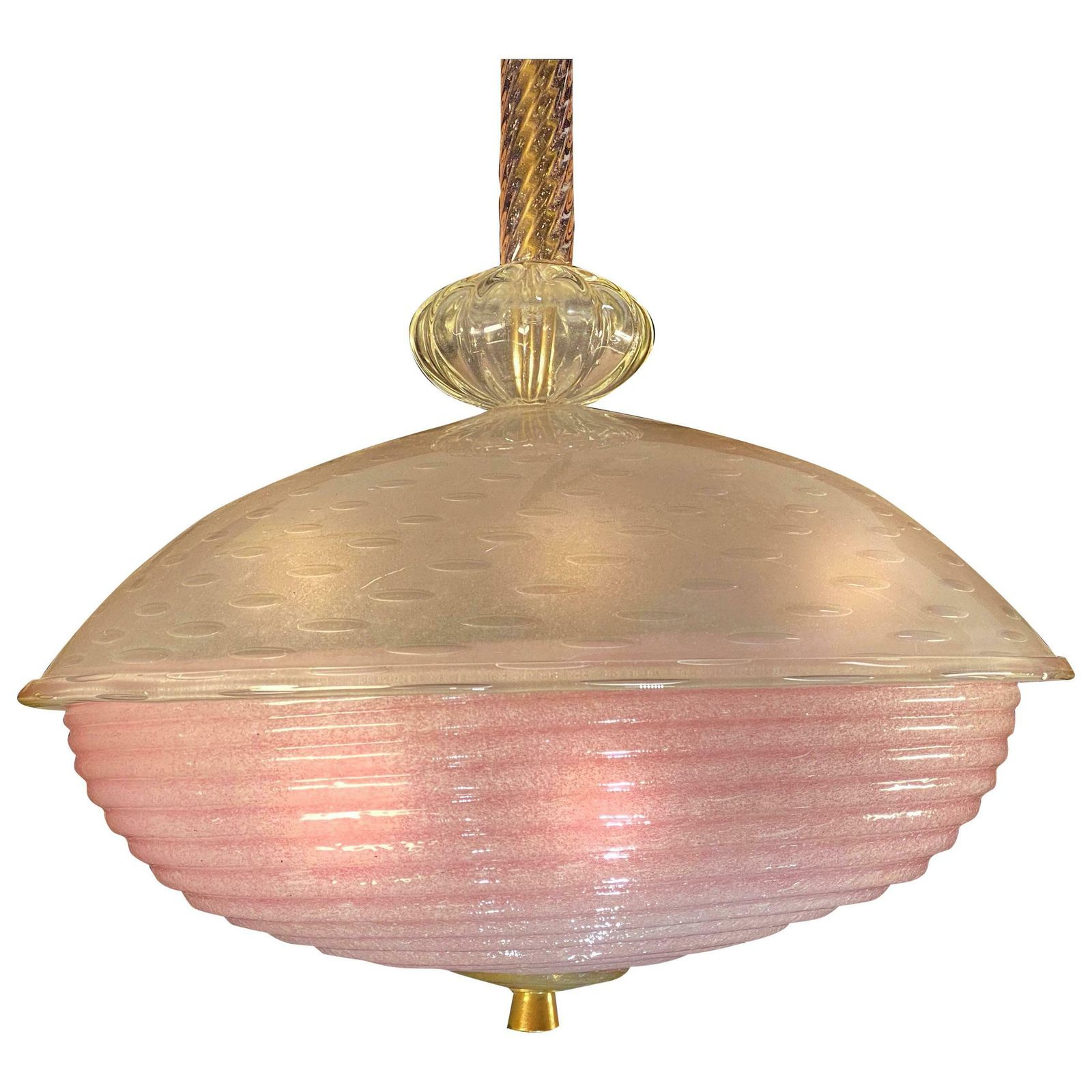 Charming Pink Glass Lantern Chandelier By Barovier And Toso Murano 1940