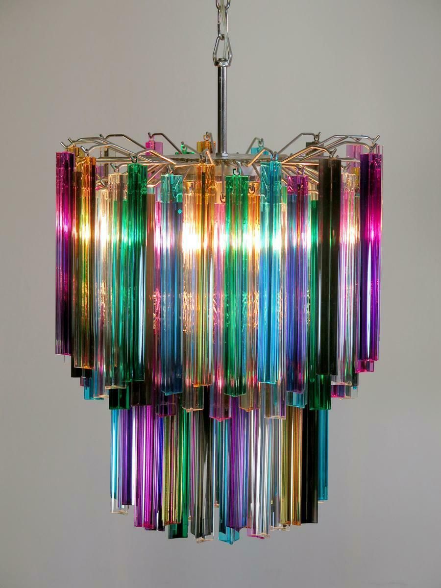 Pair Italian Chandeliers Arlecchino Glass, Murano, 1970s photo for sale