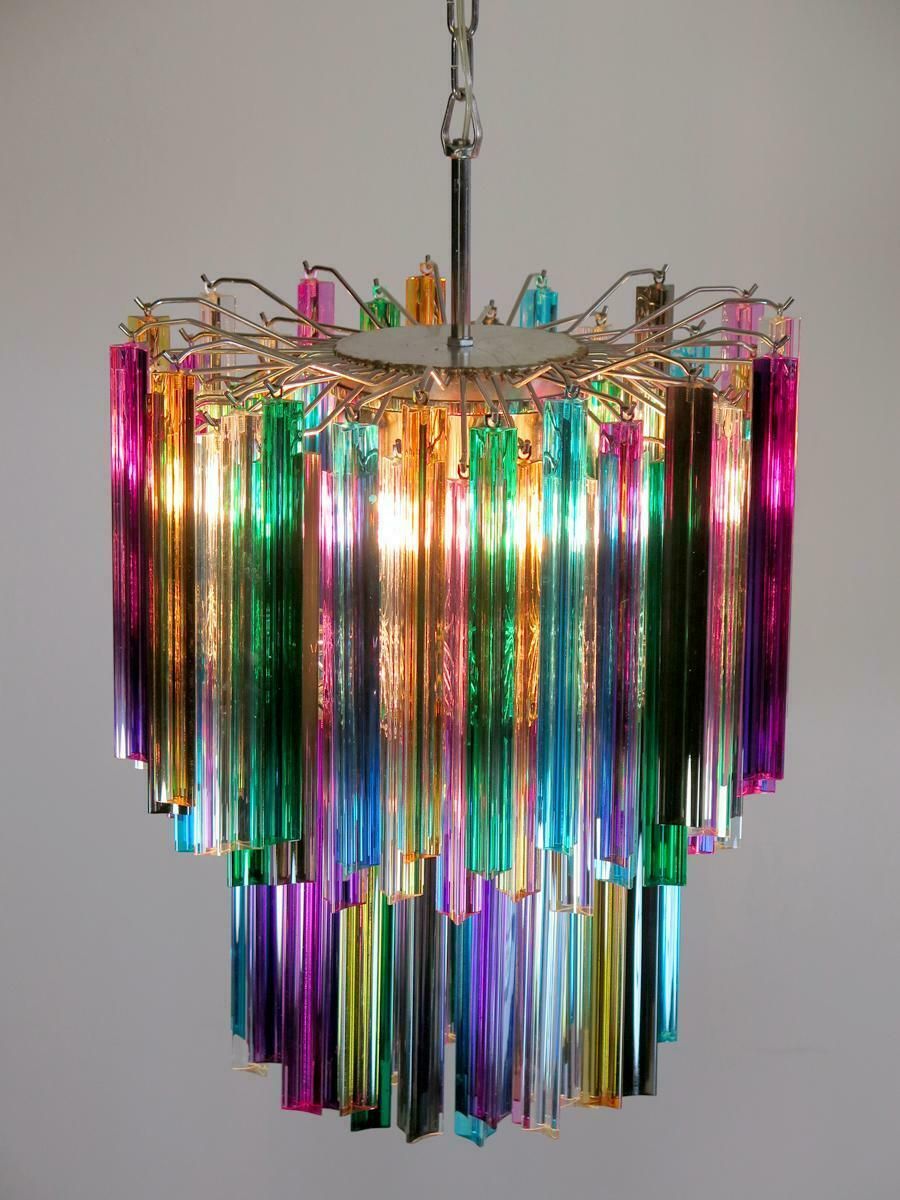 Pair Italian Chandeliers Arlecchino Glass, Murano, 1970s photo 4846.0