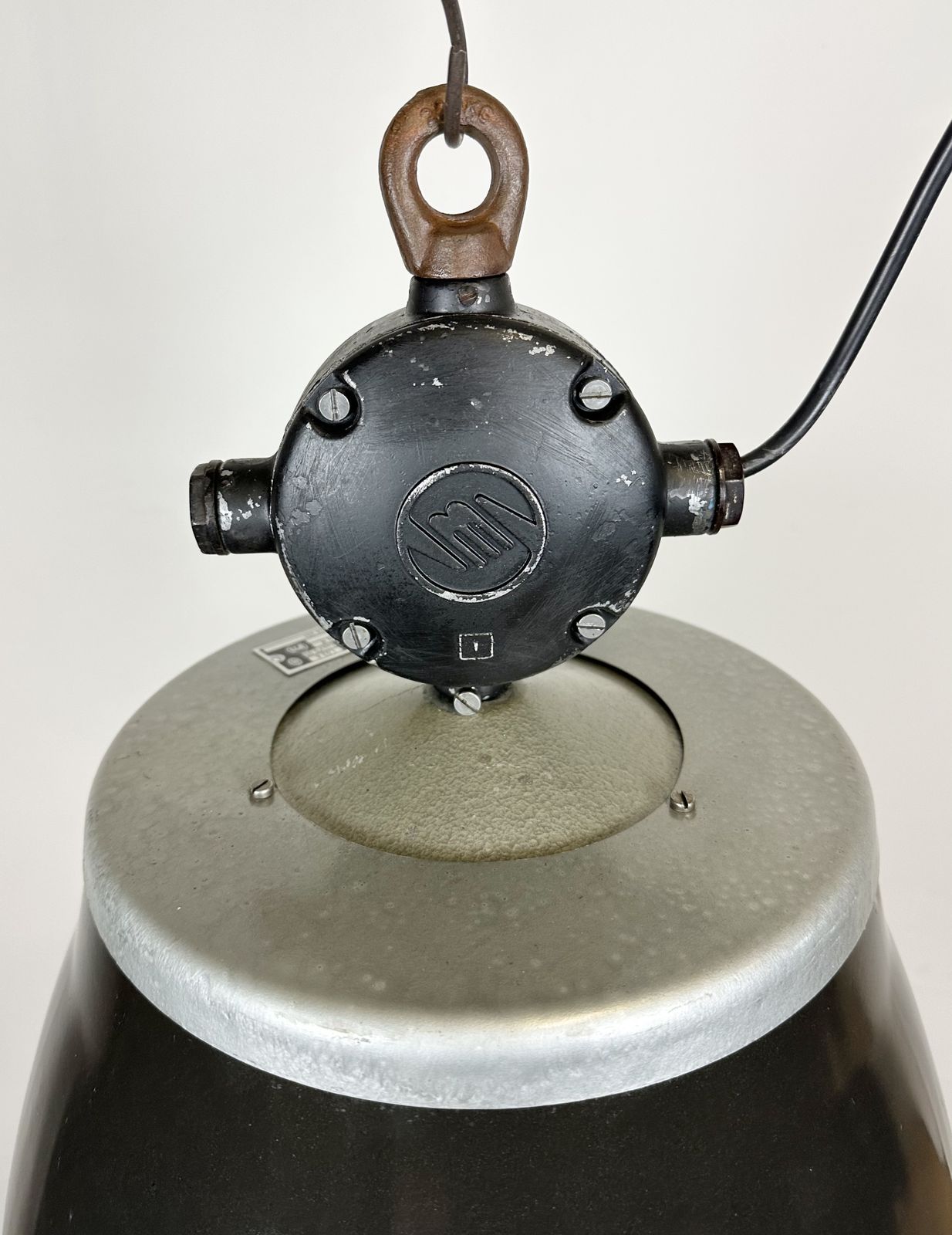Industrial Black Enamel Factory Pendant Lamp, 1960s, 27x photo 199.0