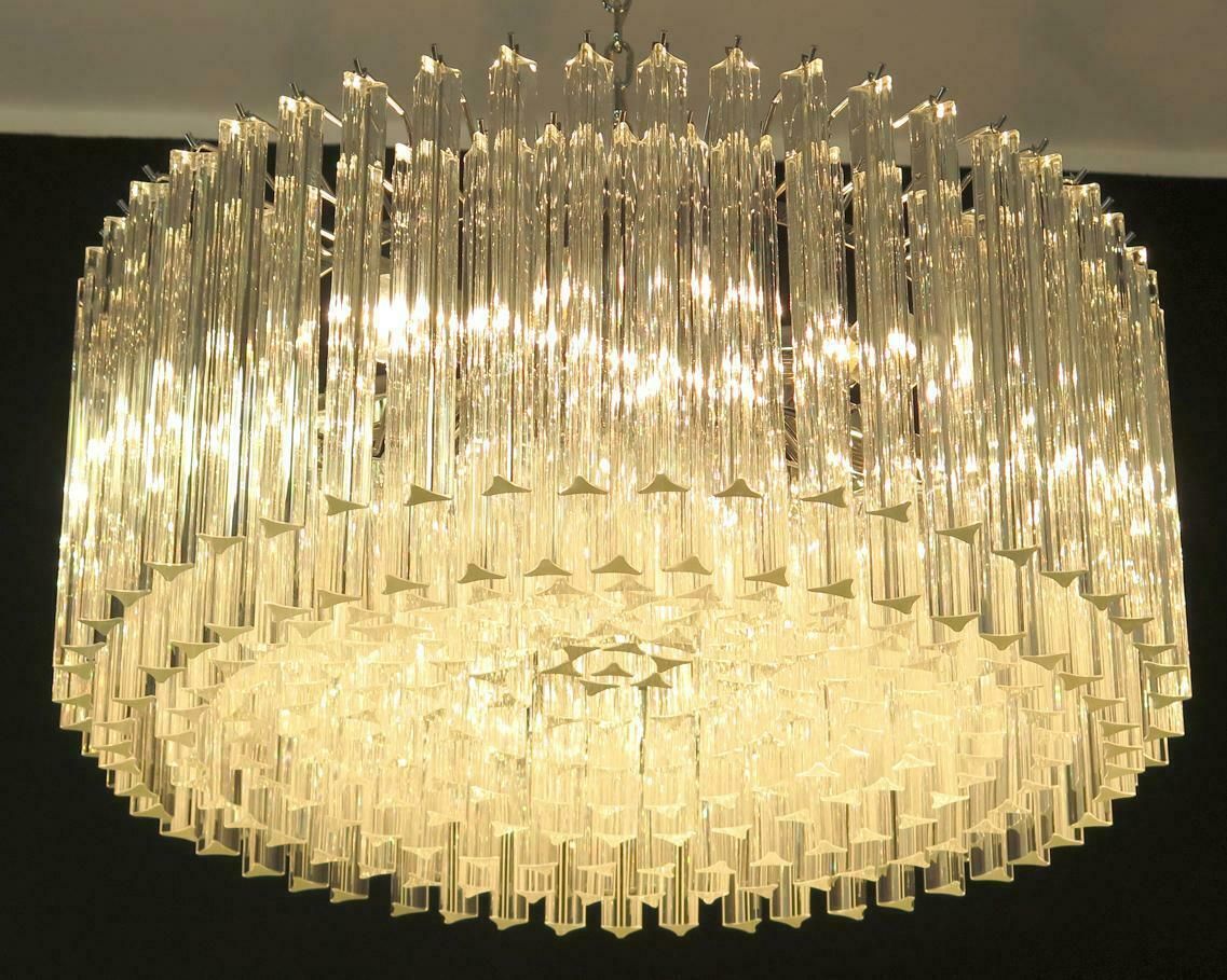 Triedri Glass Chandelier, 265 Trasparent Prism, Murano photo vintage