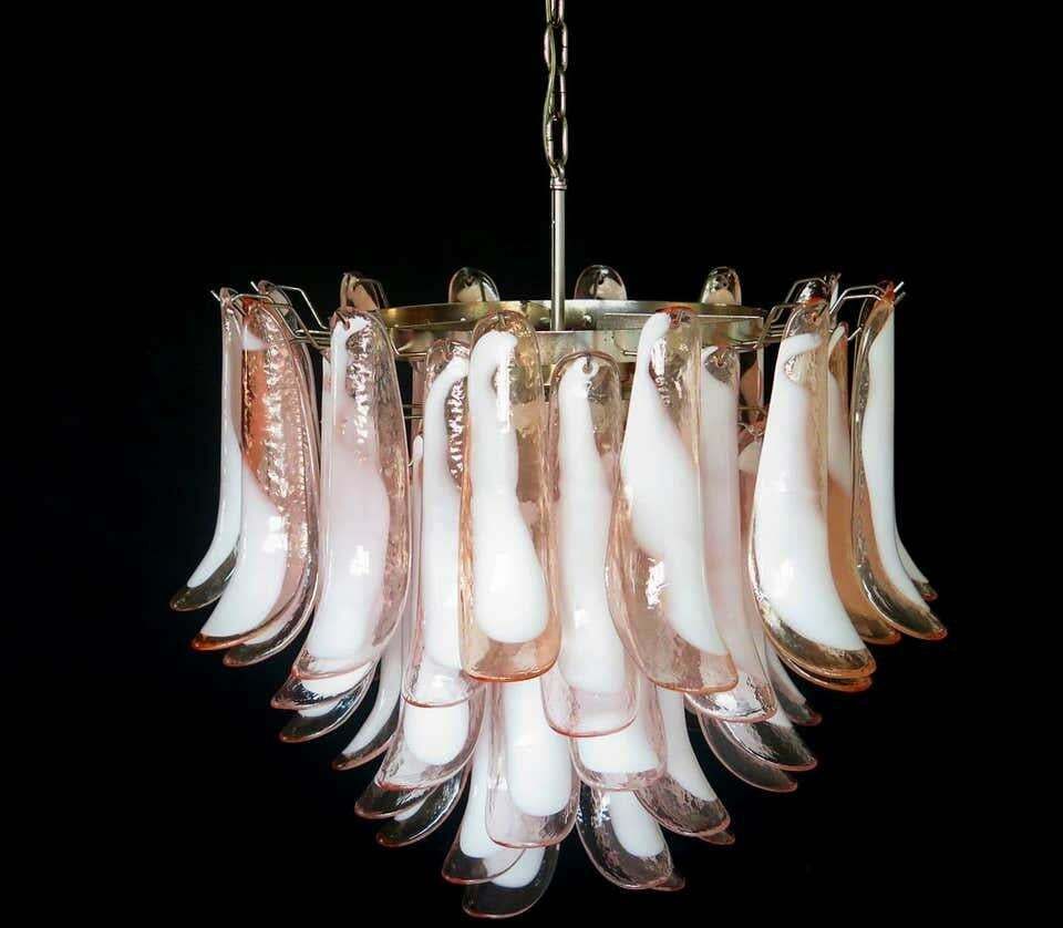 photo furniture Trio Of Flaming Italian 53 Pink Petal Chandeliers Murano