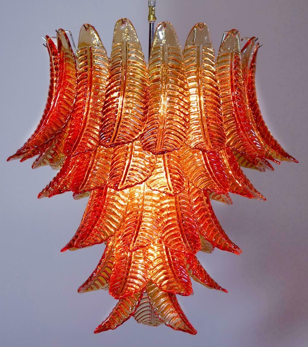 Pair Of Italian Leaves Chandeliers, Barovier & Toso Style, Murano photo for sale