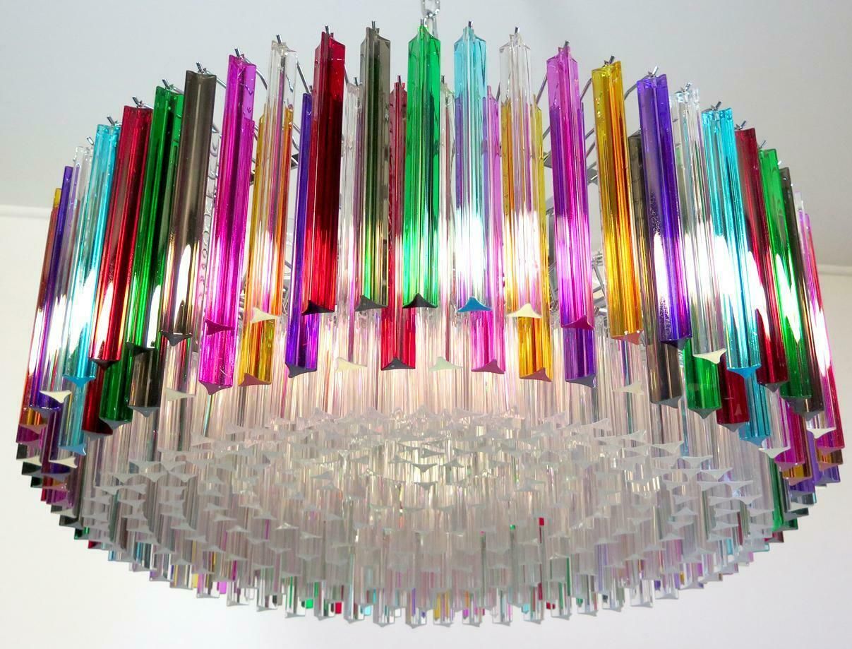 Triedri Italian Glass Multi Colour Chandelier Venini Style, Murano, 1995 photo buy