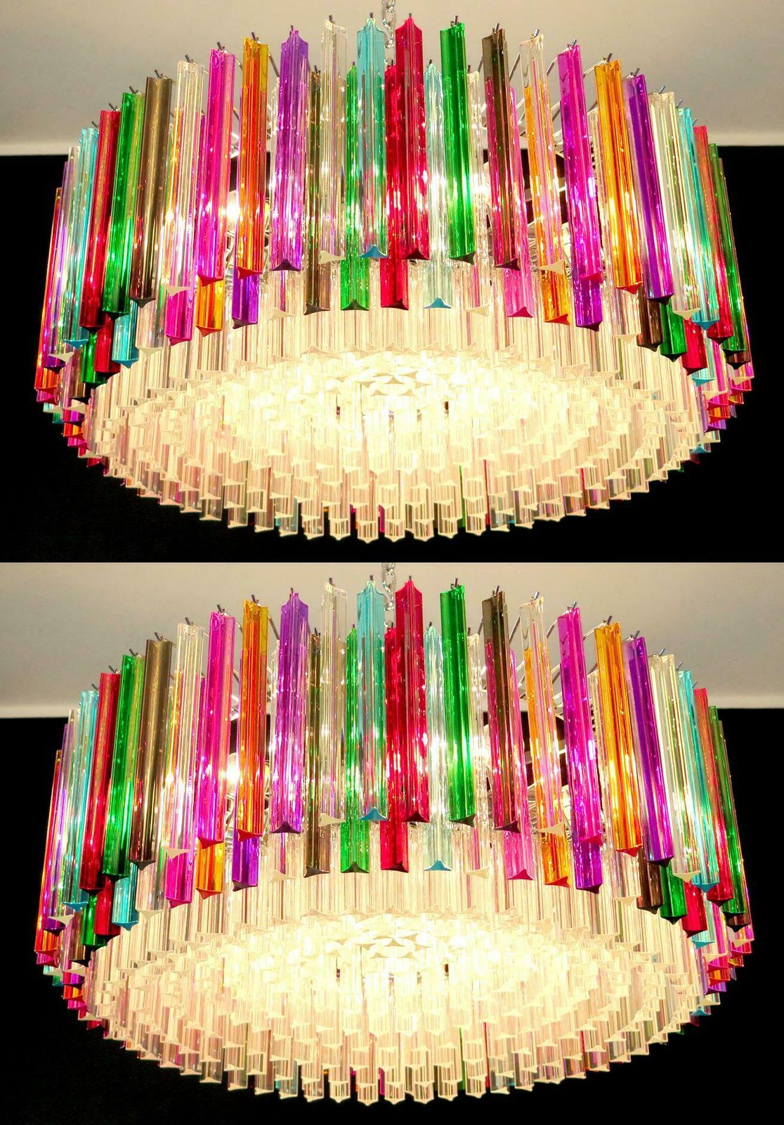 Triedri Italian Glass Multi Colour Chandelier Venini Style, Murano, 1995 photo vintage