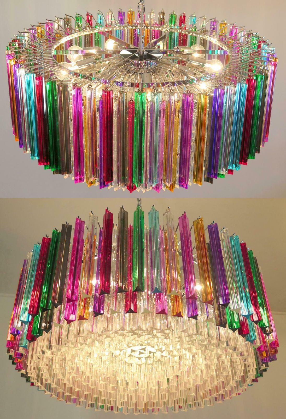 photo furniture Triedri Italian Glass Multi Colour Chandelier Venini Style, Murano, 1995