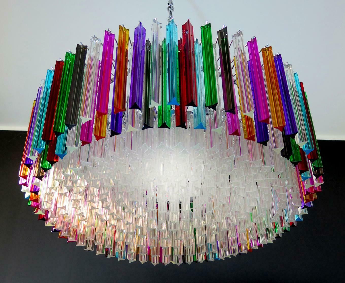 photo for sale Triedri Italian Glass Multi Colour Chandelier Venini Style, Murano, 1995