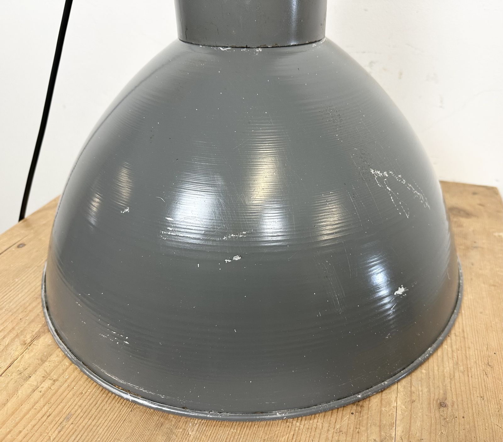 photo for sale Grey Industrial Aluminium Pendant Lamp From Polam Wilkasy, 1960s, 2x