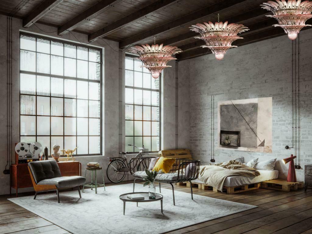 Pair Of Spectacular Pink Glass Chandeliers. Murano photo Lighting