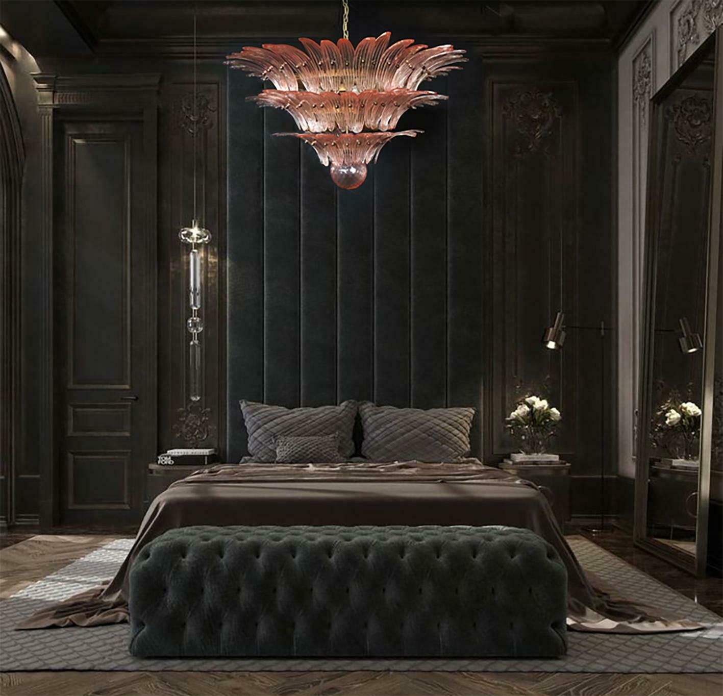 Pair Of Spectacular Pink Glass Chandeliers. Murano photo vintage