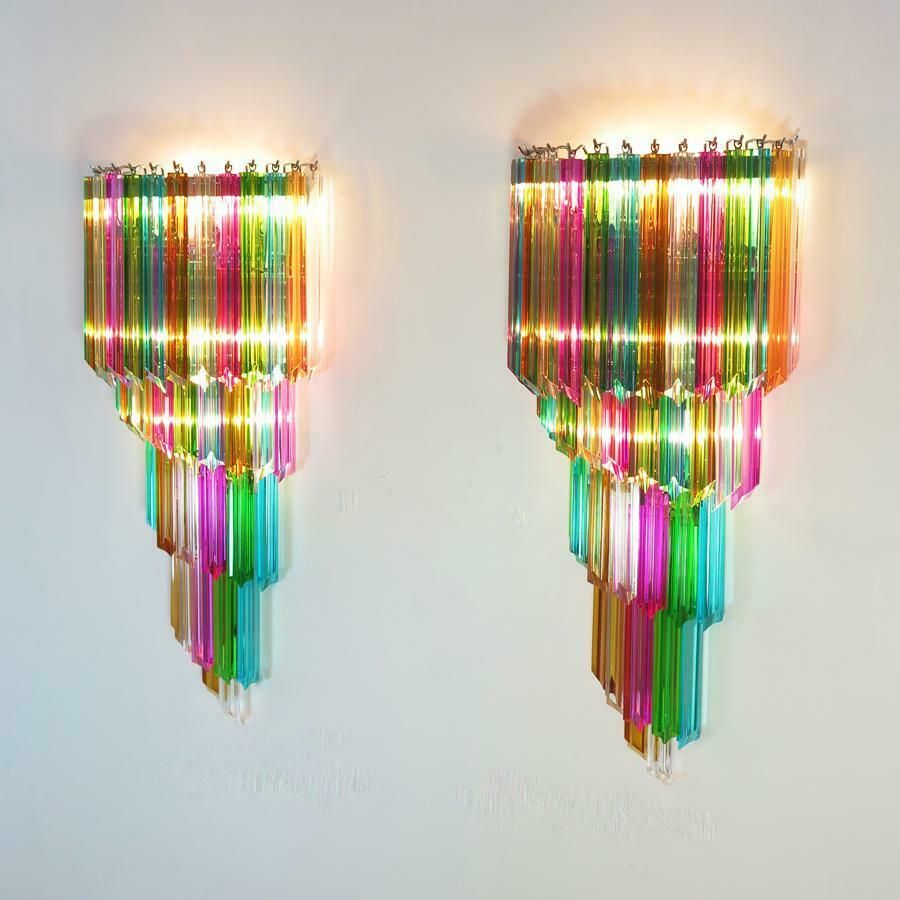 Pair Of Italian Sconces Venini Style 41 Multi Colour Quadriedri, Murano, 1980s photo vinterior