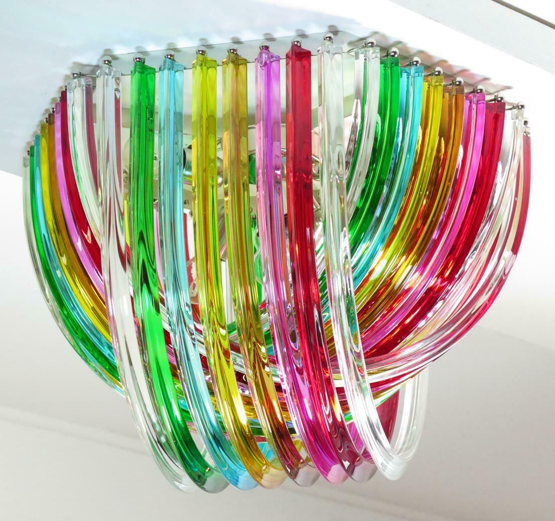photo furniture Pair Of Curvati Rainbow Ceiling Lights, Multicoloured Triedri, 24 Murano Glasses