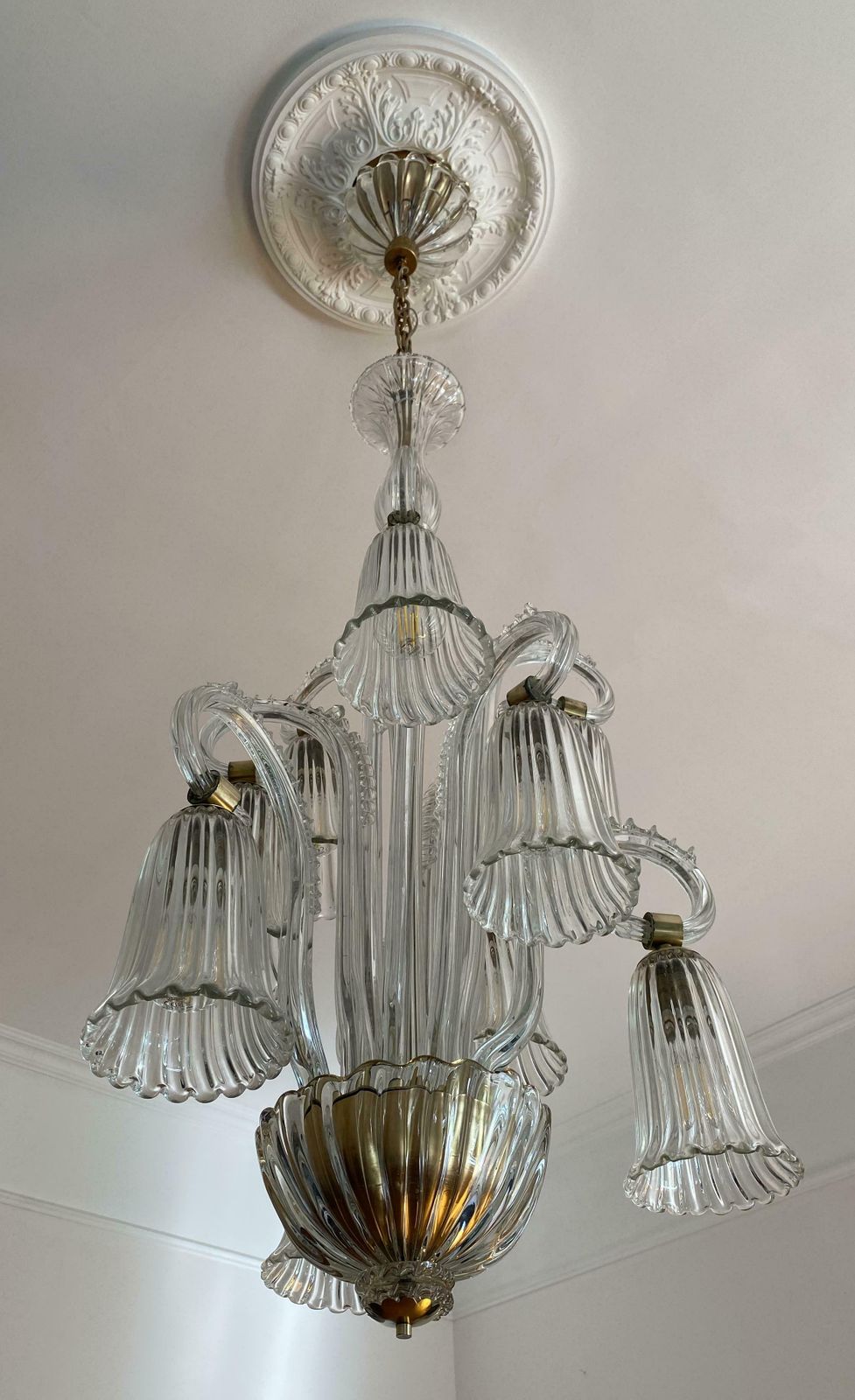Charming Italian Chandelier By Ercole Barovier, Murano, 1940s photo Lighting