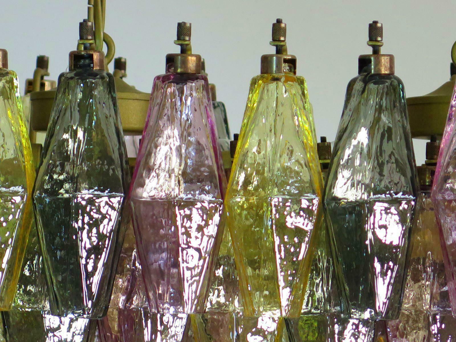 4523.0 Pair Of Poliedri Candeliers, 84 Multicoloured Glasses, Murano photo