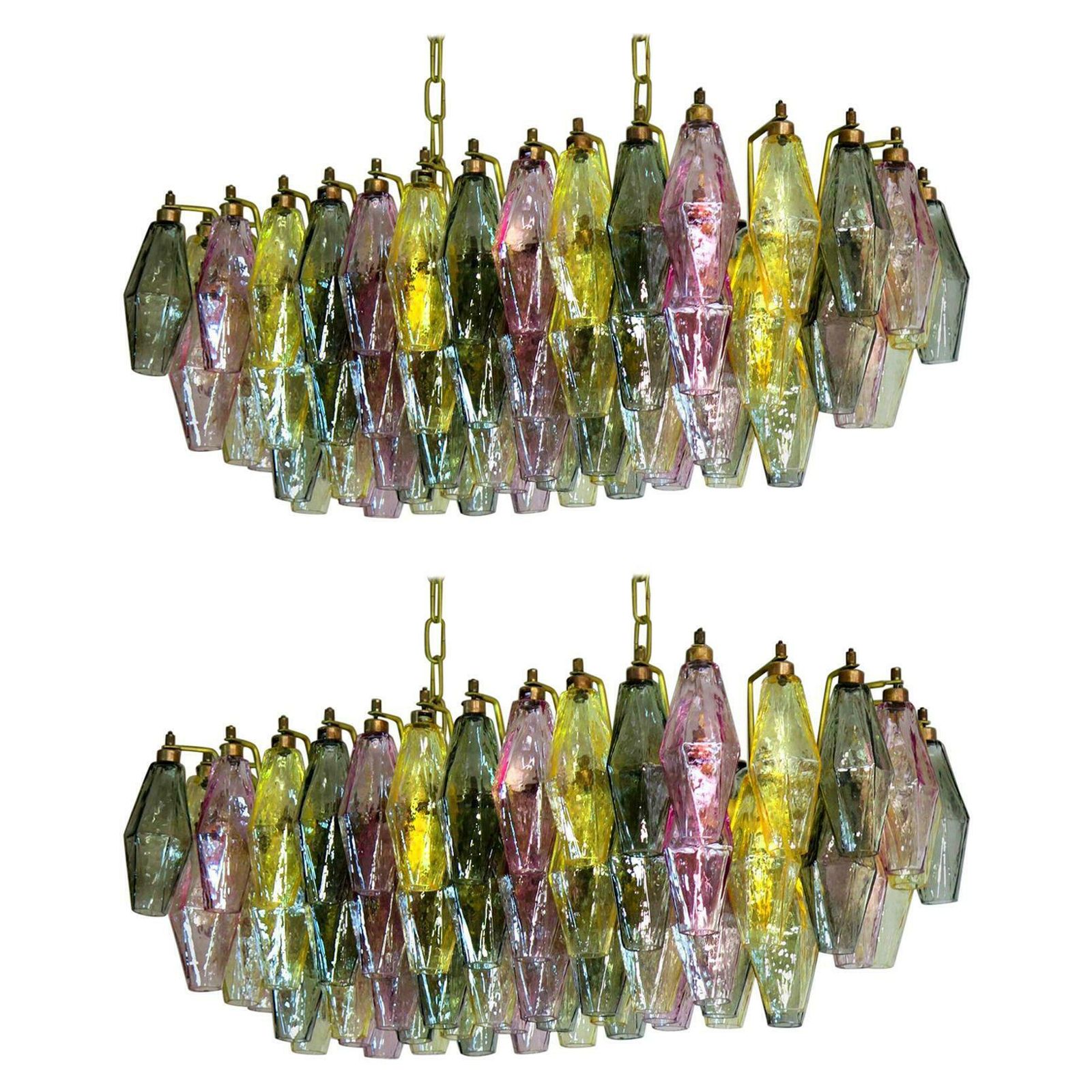 photo buy Pair Of Poliedri Candeliers, 84 Multicoloured Glasses, Murano