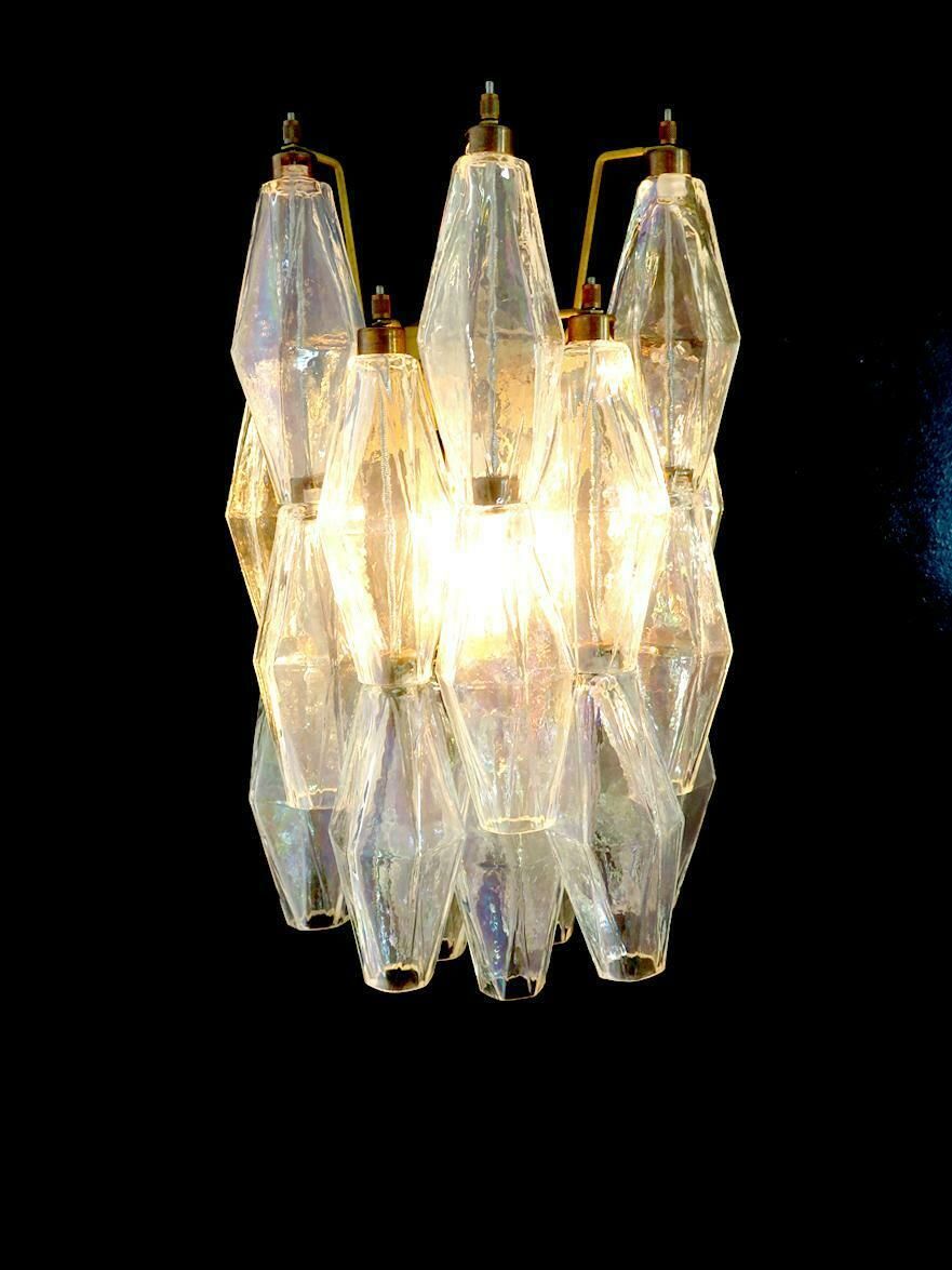 Set Of Six Sconces Iridescent Glass "Poliedri", Murano, 1970s