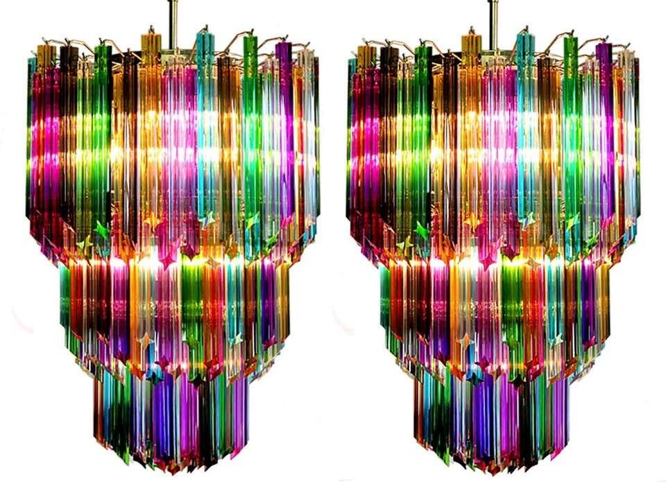 Chandelier Multicolour Quadriedri, 184 Prism, Murano, 1980s photo furniture