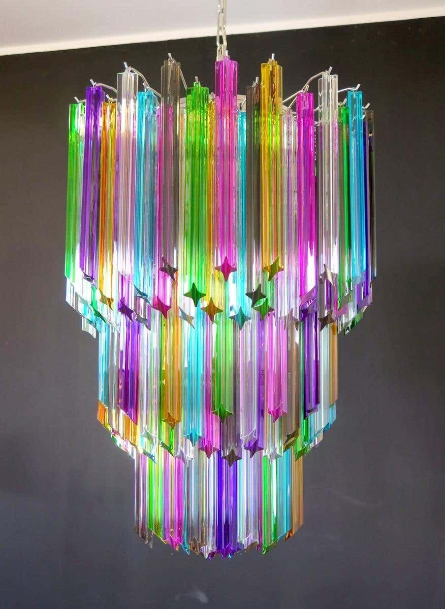 Chandelier Multicolour Quadriedri, 184 Prism, Murano, 1980s photo vintage