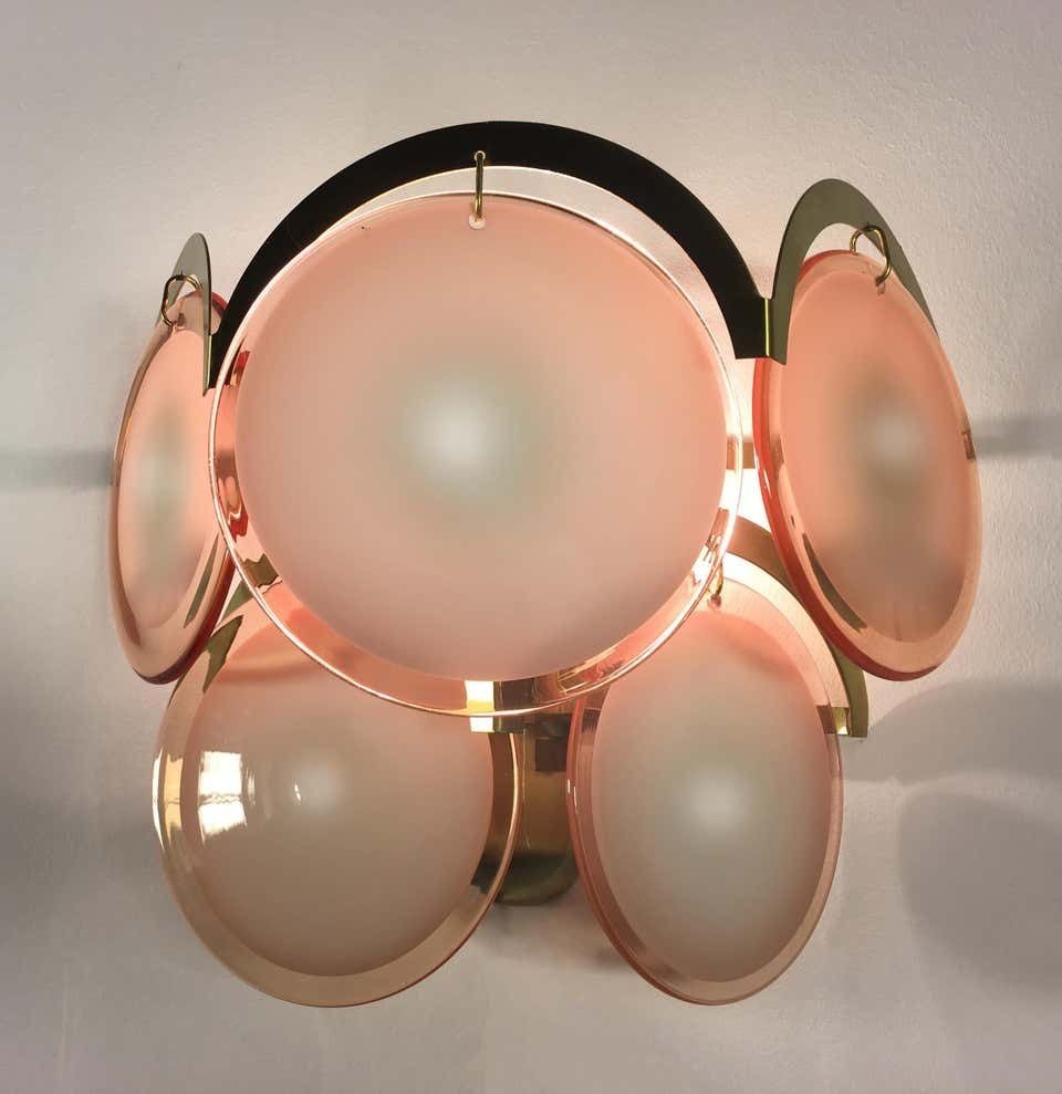 Pair Of Italian Honey Colour Disc Sconces By Vistosi, Murano, 1970s photo furniture