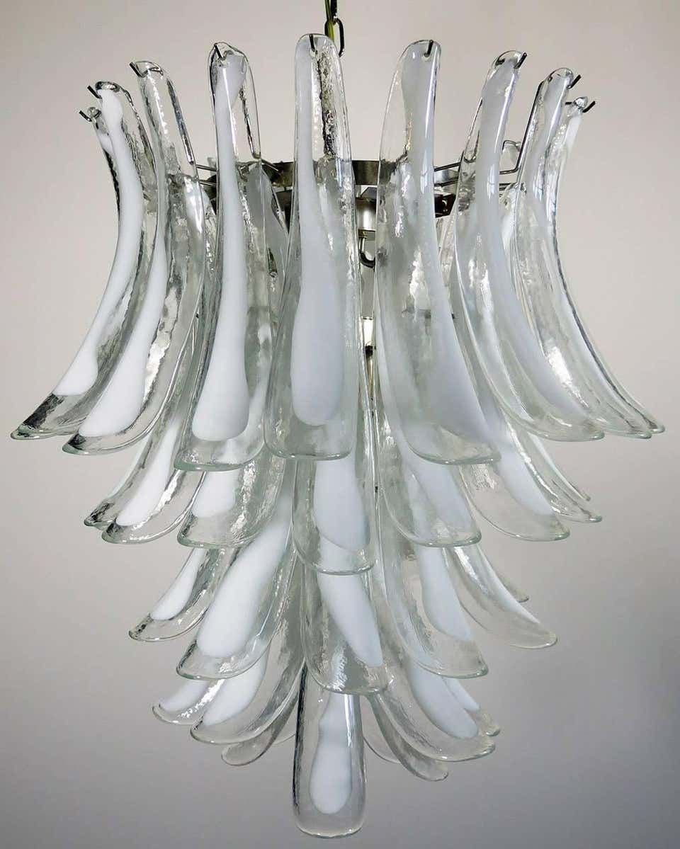 Italian Murano 52 White Petals Chandelier, Murano photo for sale